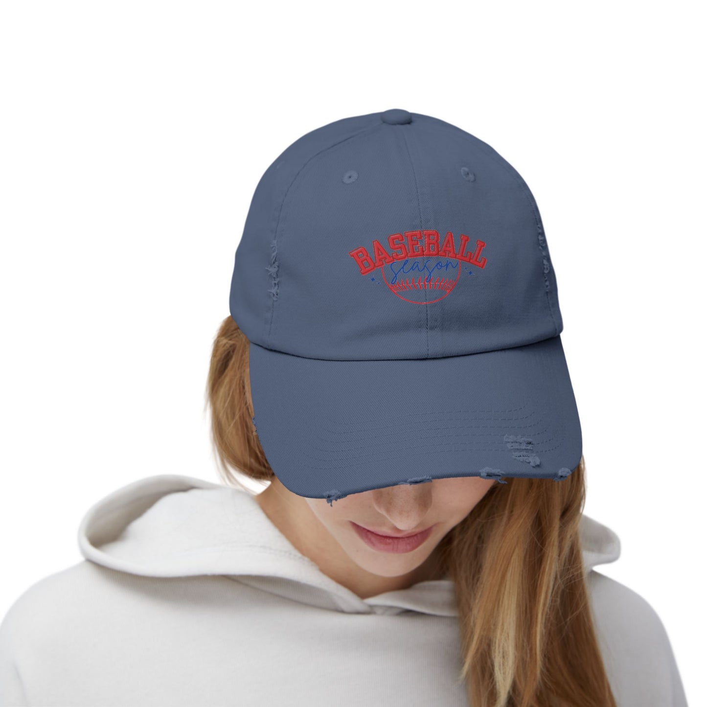 Baseball red white blue season hat