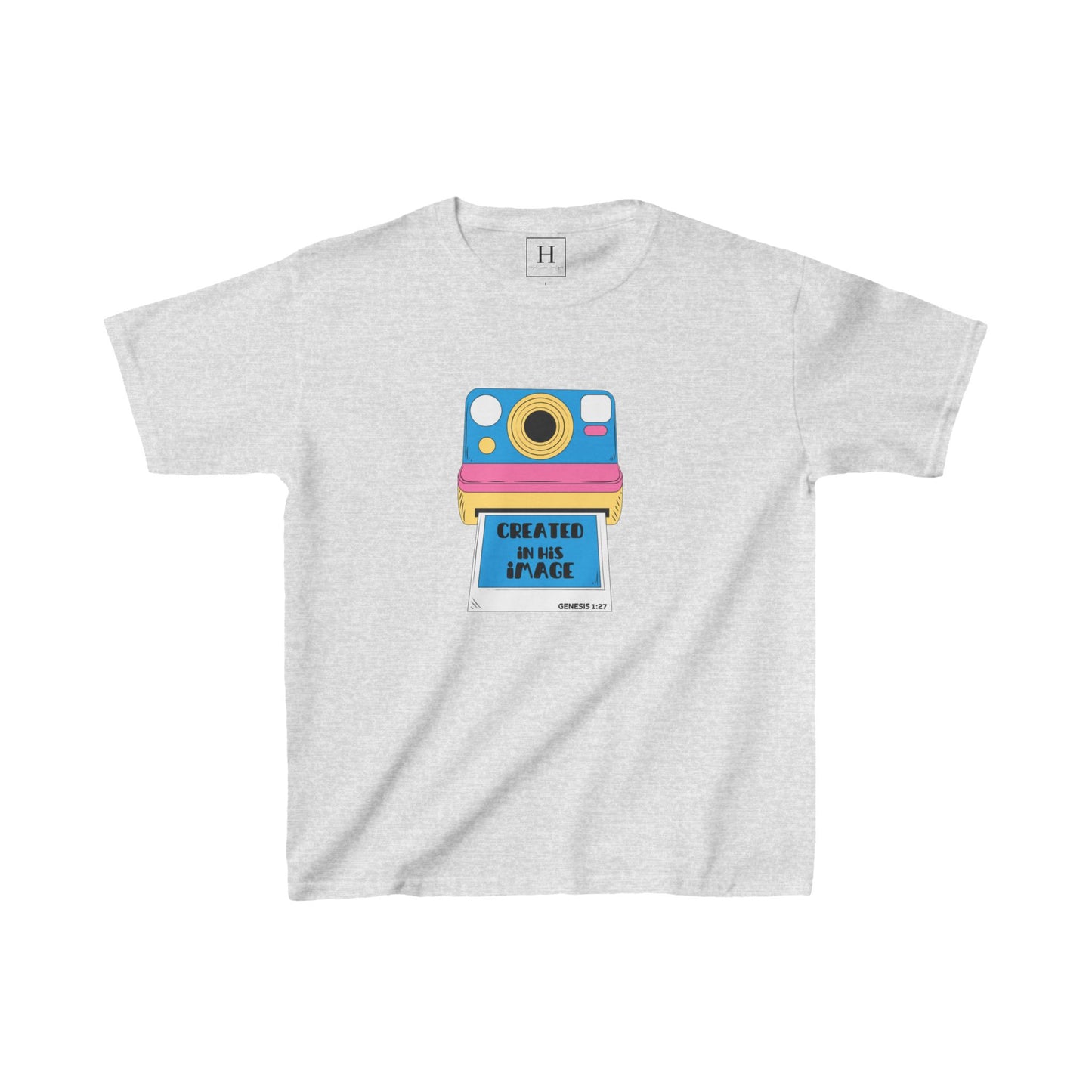 Youth - Created In His Image Polaroid Camera Christian Heavy Cotton Tee