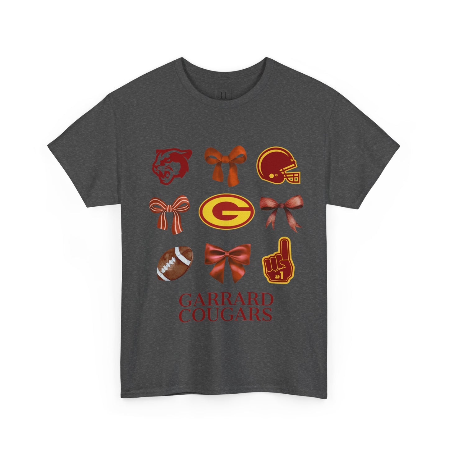 GMS Garrard Middle School Cougars Bows & Football T-Shirt (Front Only)