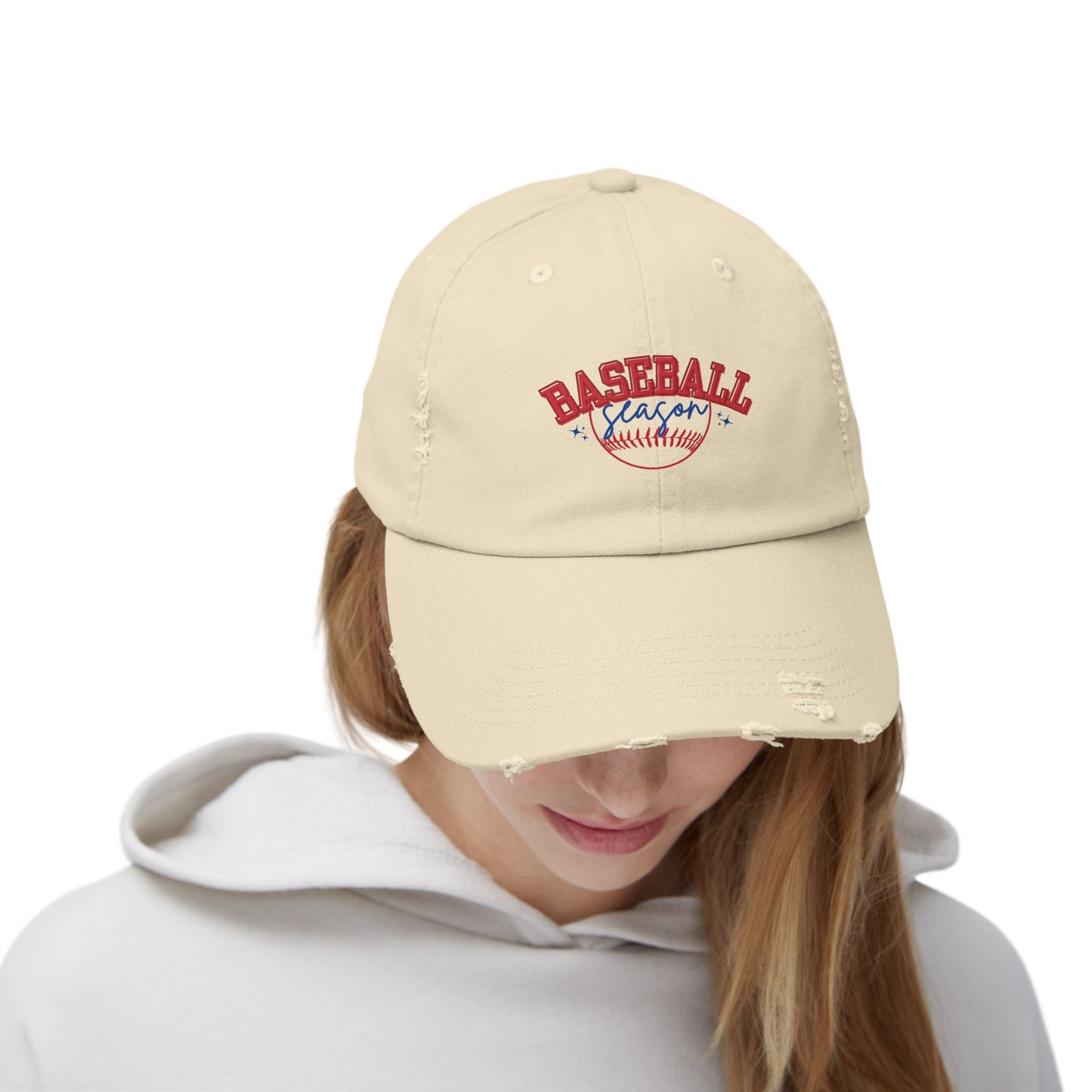 Baseball red white blue season hat