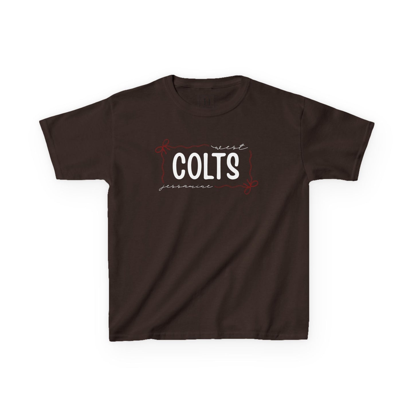 YOUTH -- West Jessamine COLTS coquette bow border - Unisex Tee