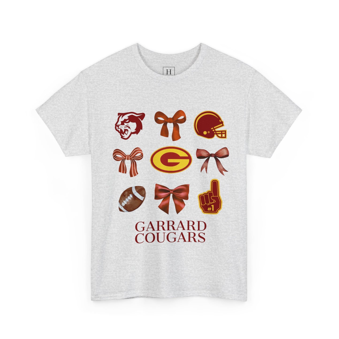 GMS Garrard Middle School Cougars Bows & Football T-Shirt (Front Only)