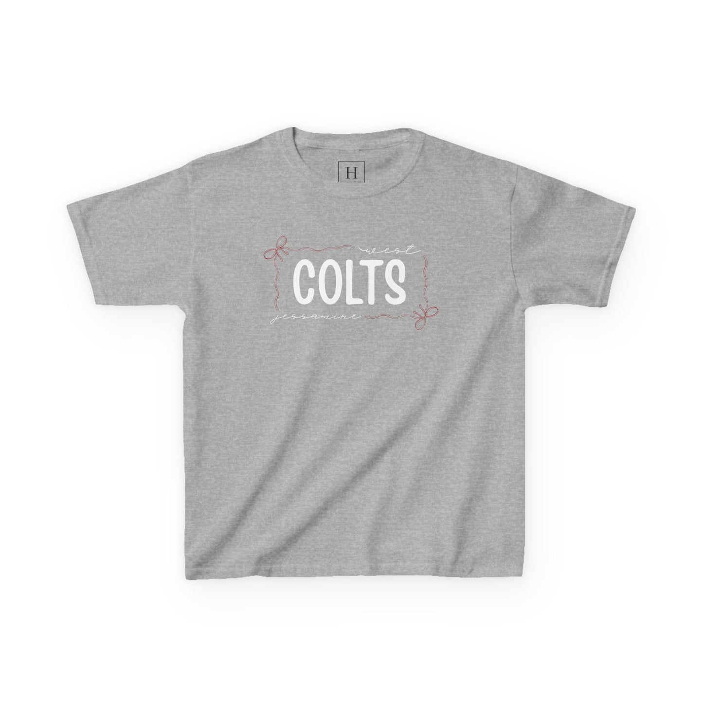 YOUTH -- West Jessamine COLTS coquette bow border - Unisex Tee