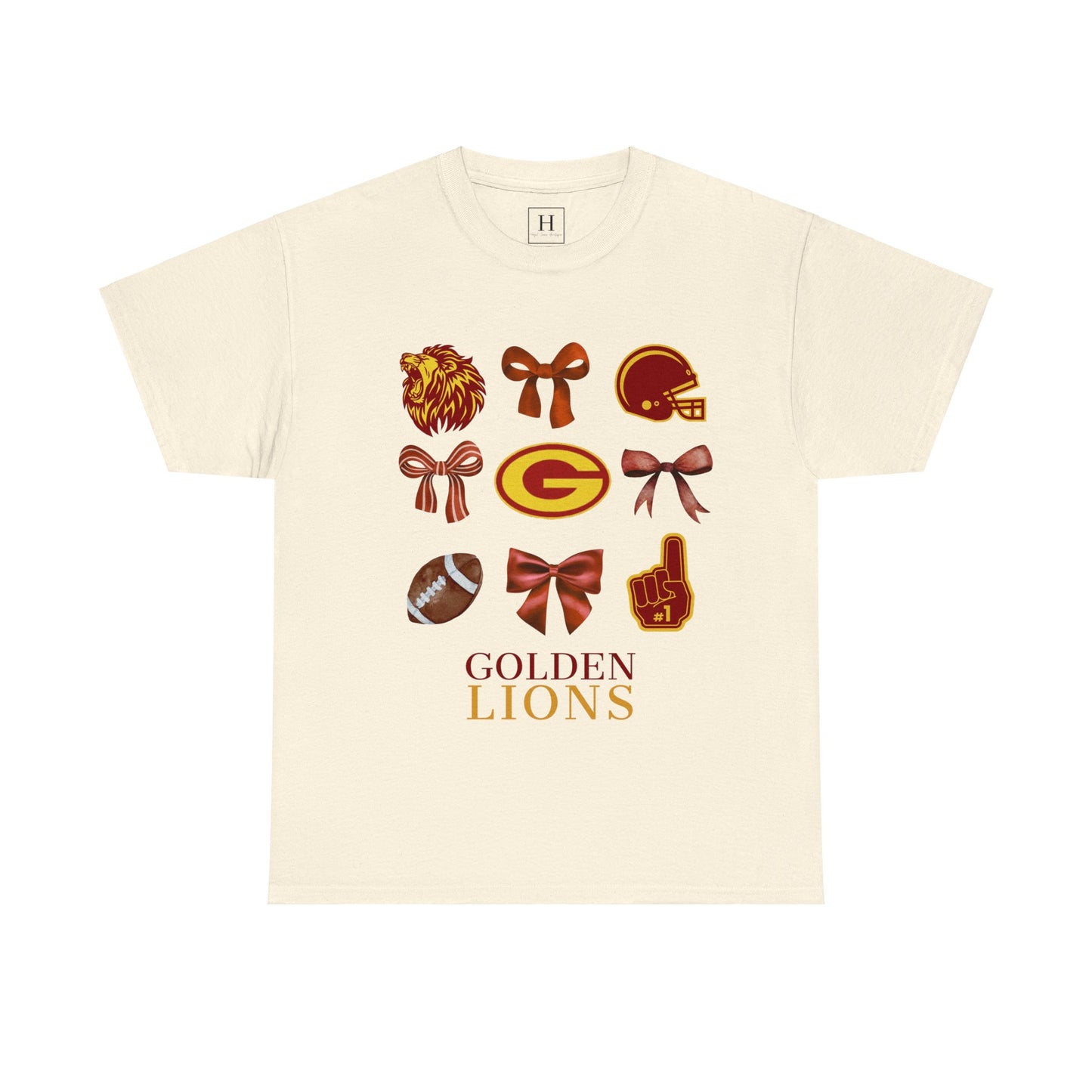 GCHS Garrard County High School Lions Bows & Football T-Shirt (Front Only)