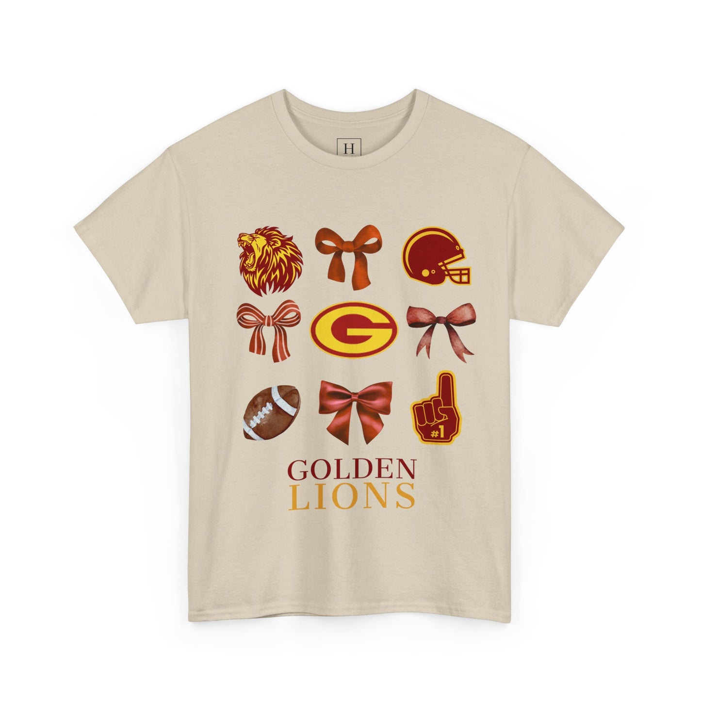 GCHS Garrard County High School Lions Bows & Football T-Shirt (Front Only)
