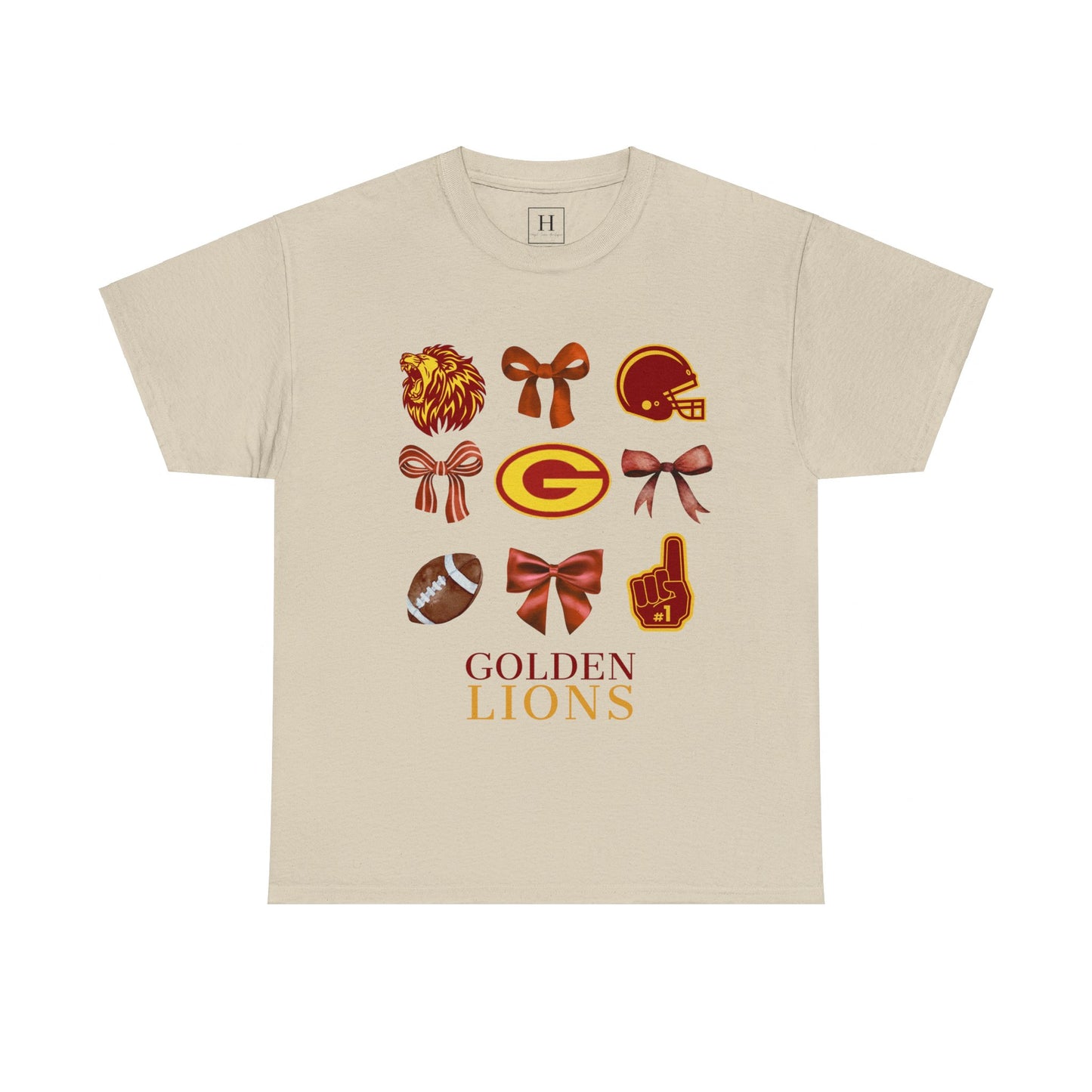 GCHS Garrard County High School Lions Bows & Football T-Shirt (Front Only)