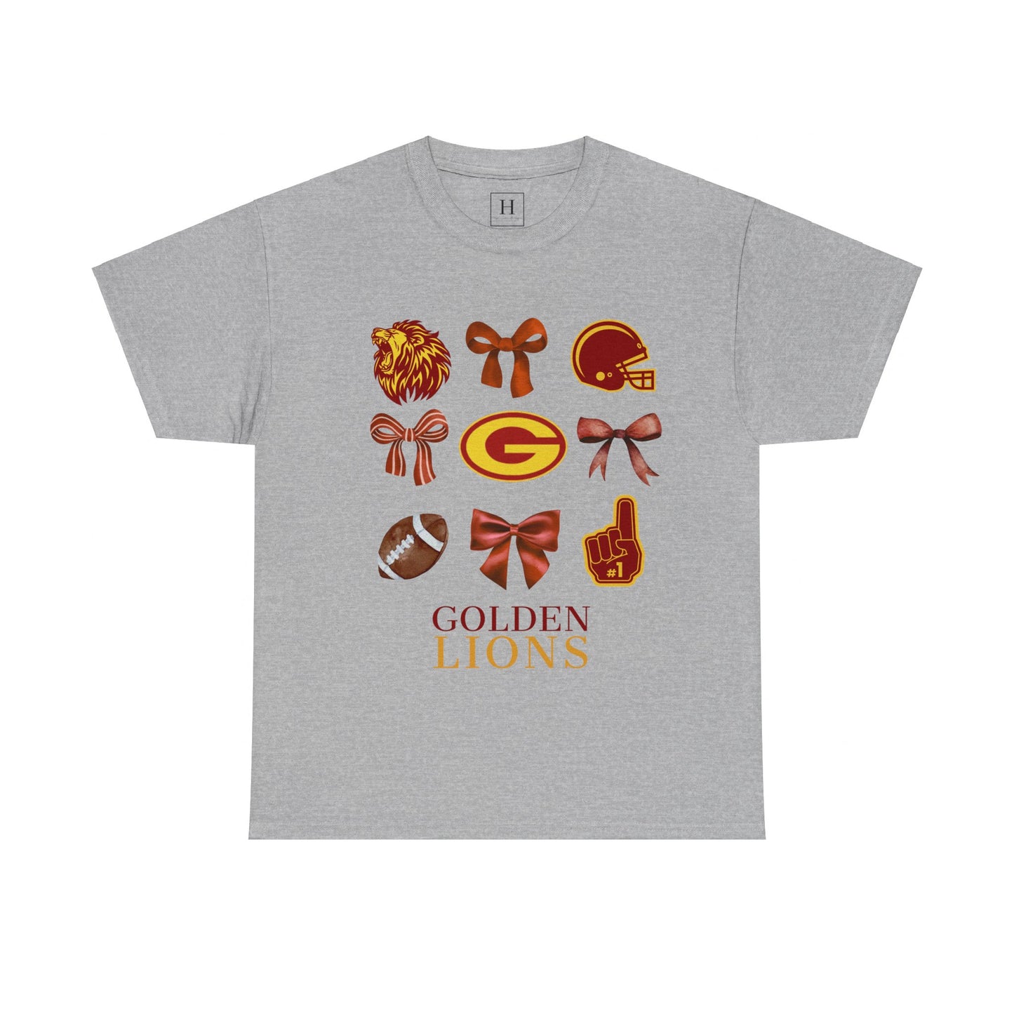GCHS Garrard County High School Lions Bows & Football T-Shirt (Front Only)