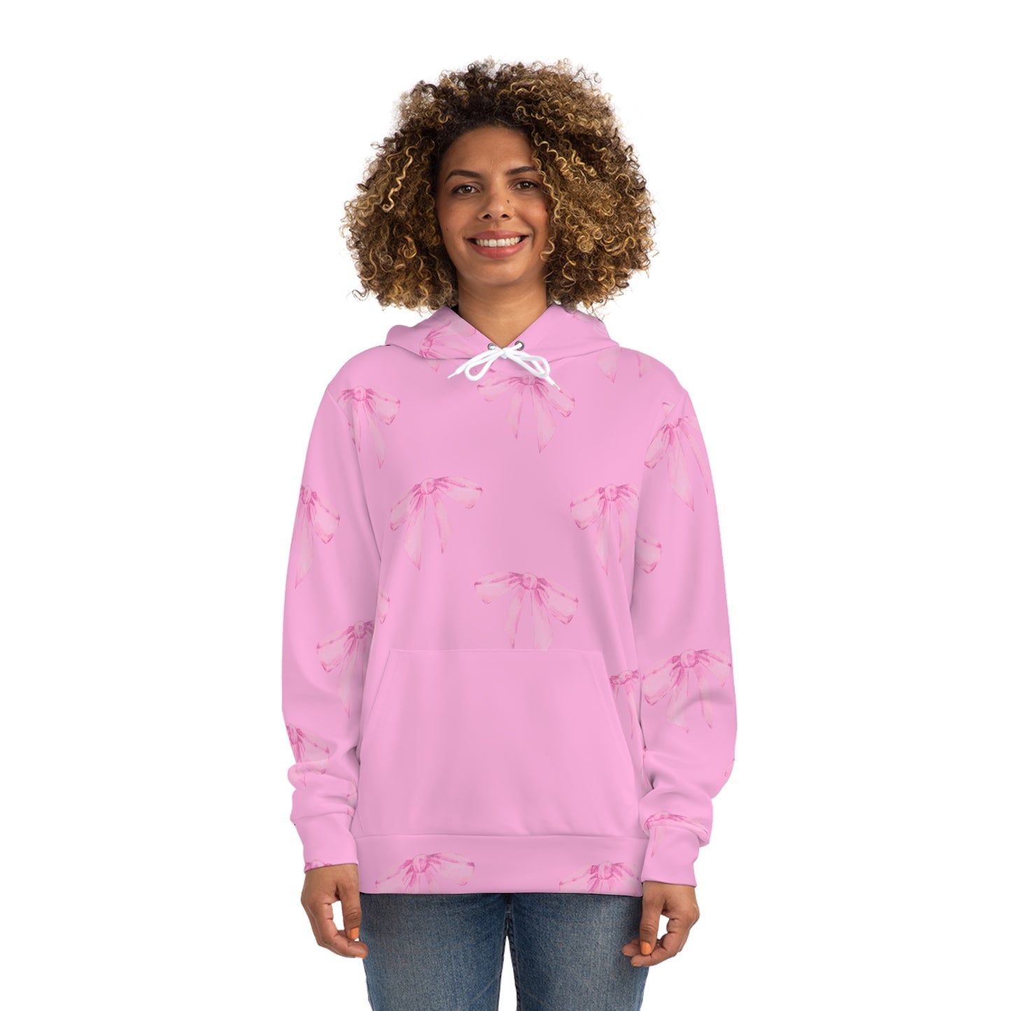 Coquette Pink Bow Pattern Hoodie — Black & Red All-Over Print Fashion Hoodie - Valentines Day
