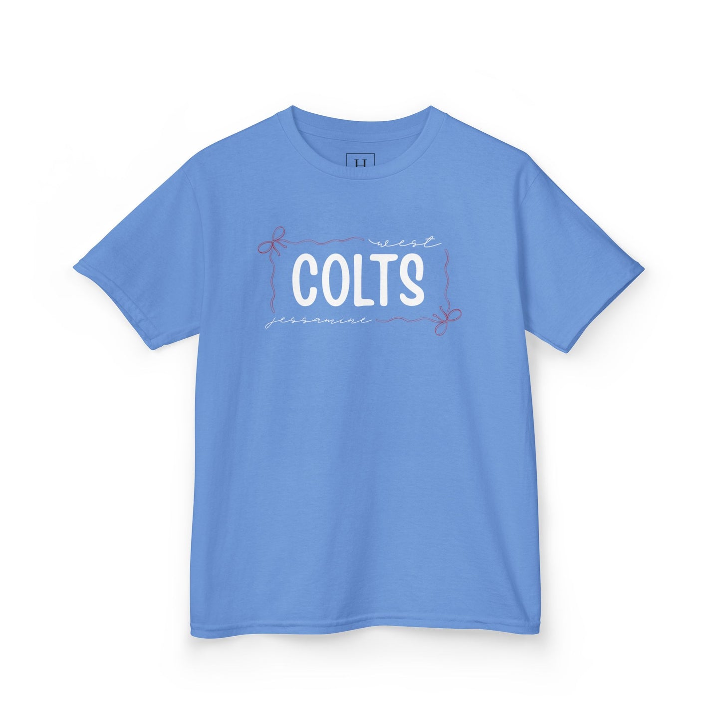 YOUTH -- West Jessamine COLTS coquette bow border - Unisex Tee