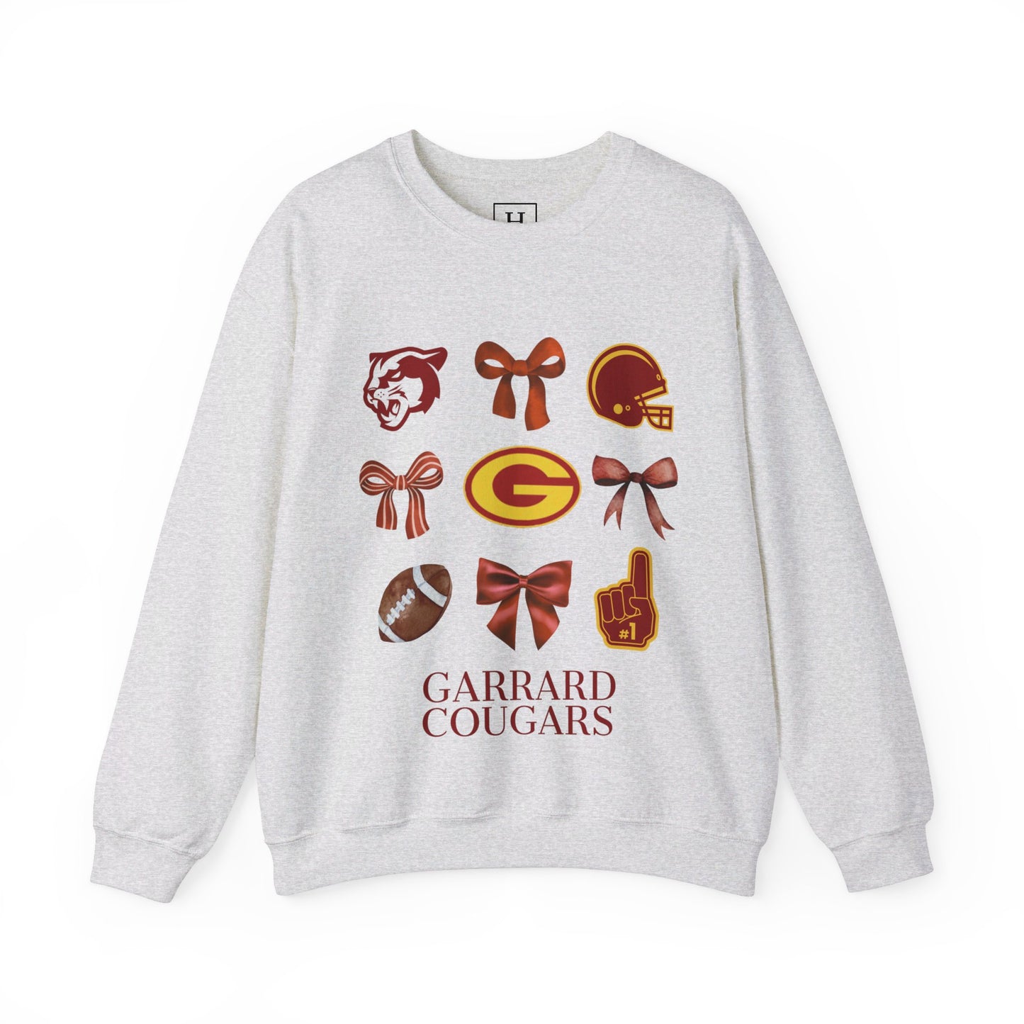 GMS Garrard Middle School Cougars Bows & Football Sweatshirt (Front Only)