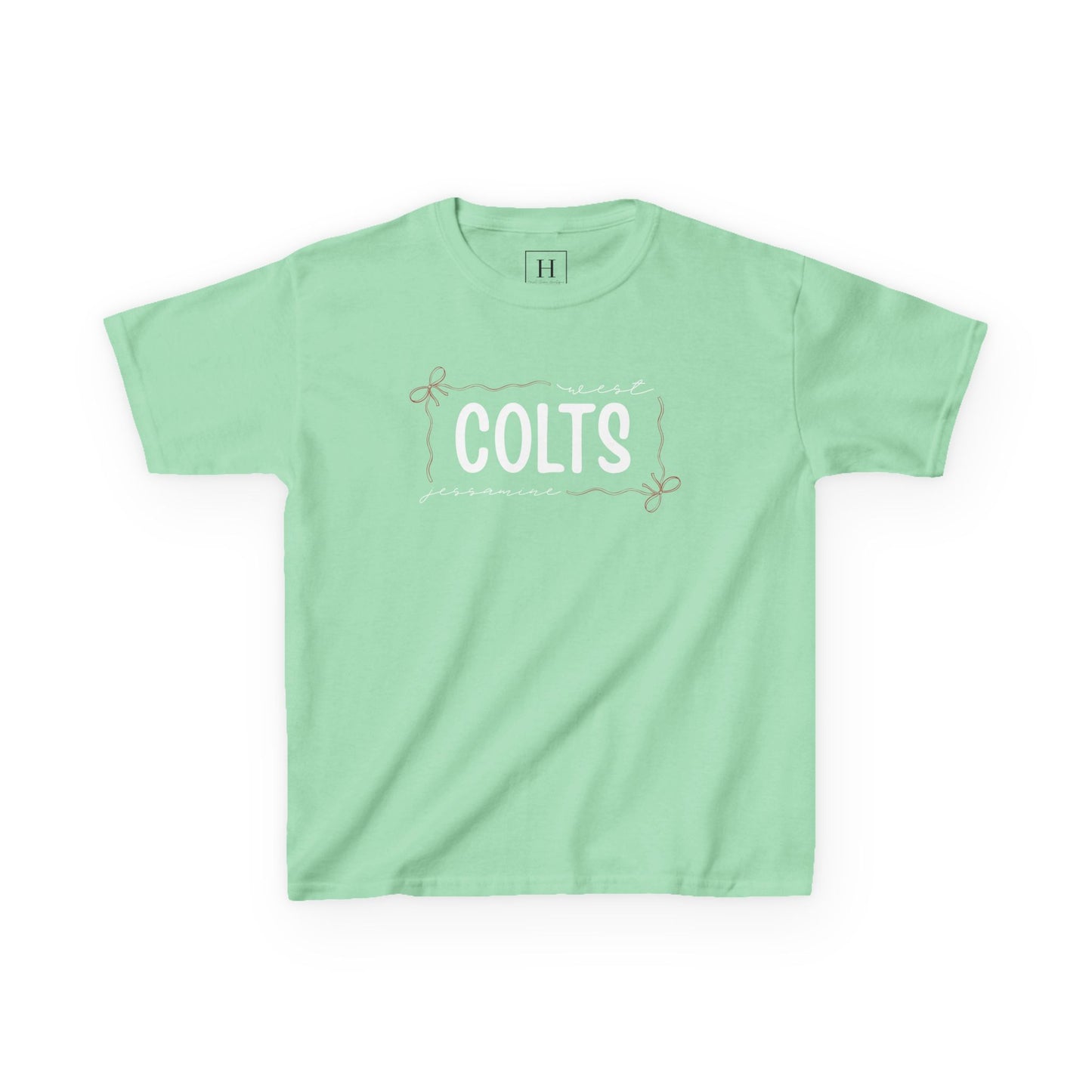 YOUTH -- West Jessamine COLTS coquette bow border - Unisex Tee