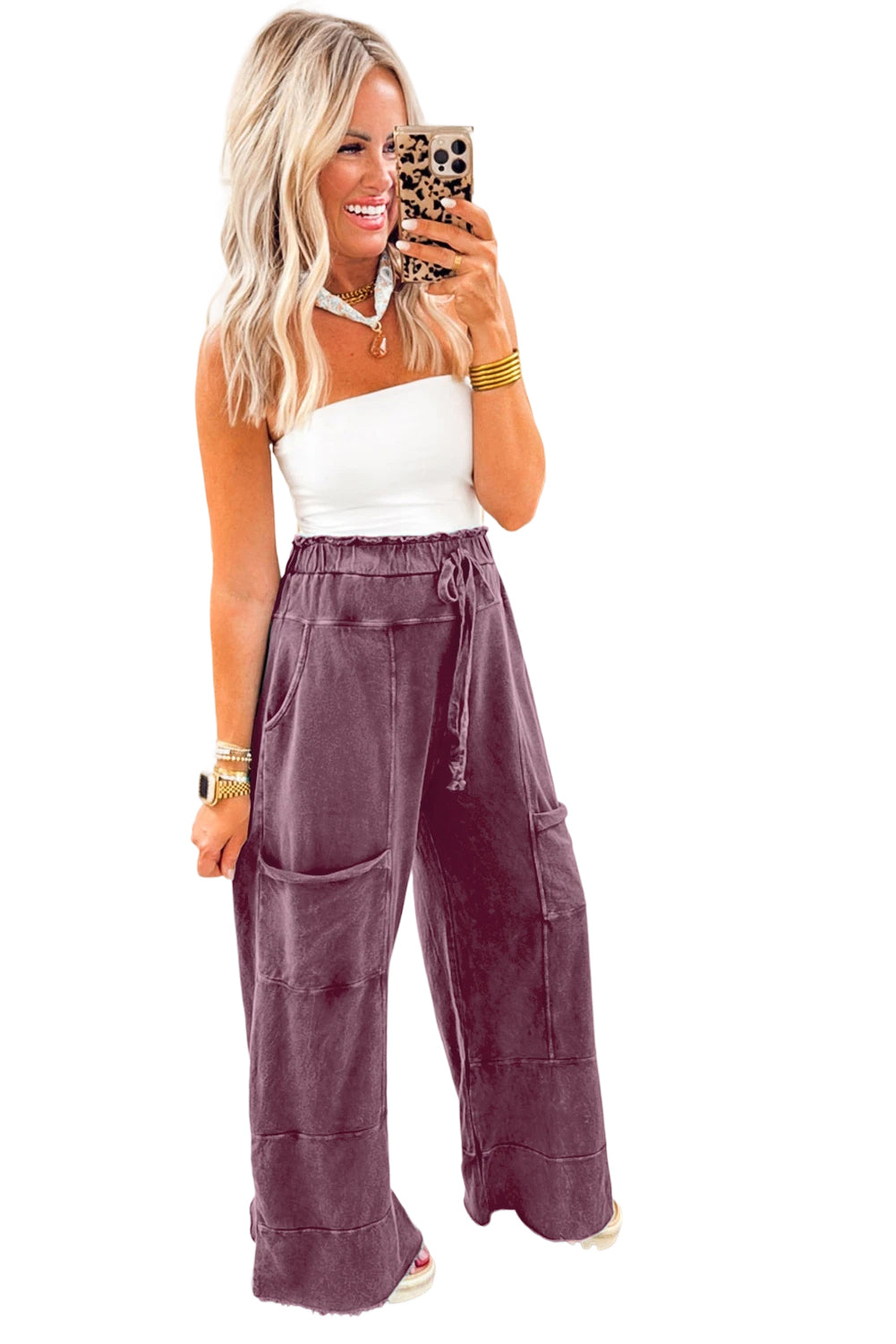 Wild Ginger Mineral Wash Knot High Waist Raw Hem Pants