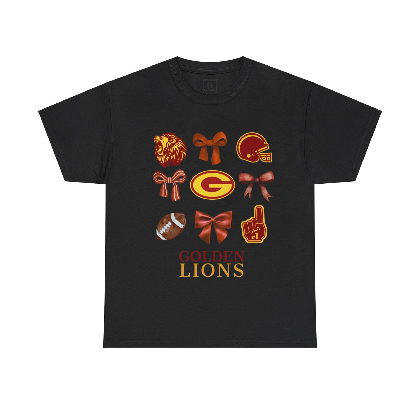 GCHS Garrard County High School Lions Bows & Football T-Shirt (Front Only)