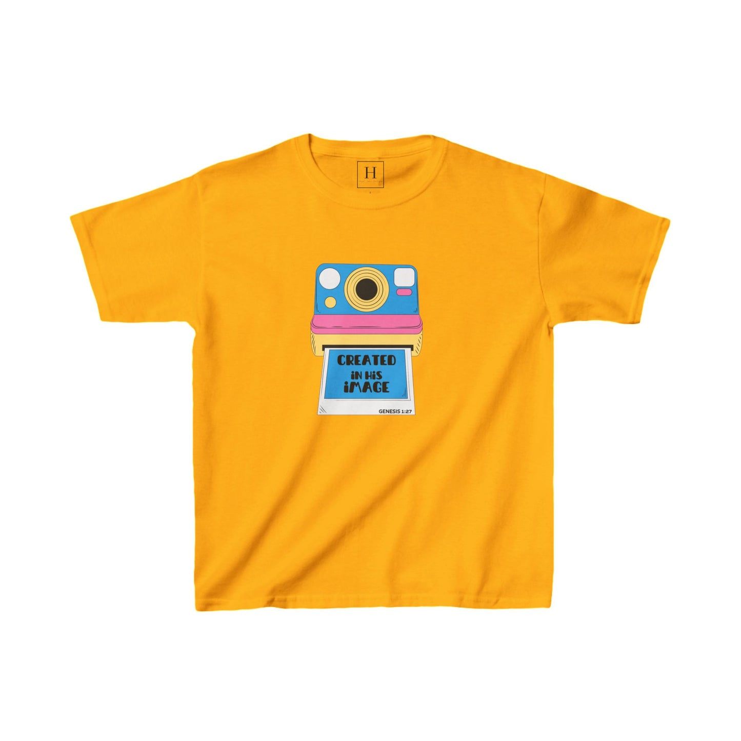 Youth - Created In His Image Polaroid Camera Christian Heavy Cotton Tee