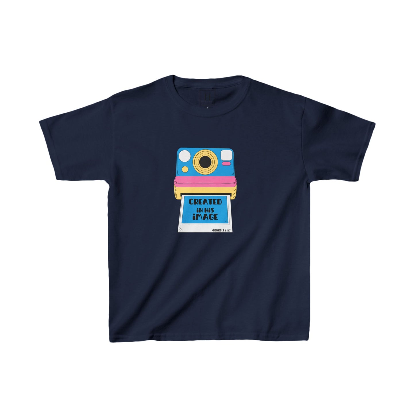 Youth - Created In His Image Polaroid Camera Christian Heavy Cotton Tee
