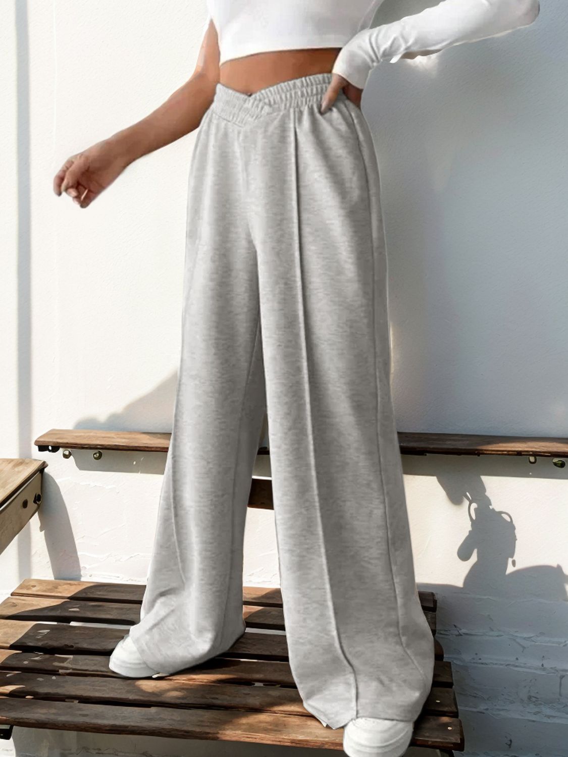 Perfee Cross Waist Wide Leg Pants