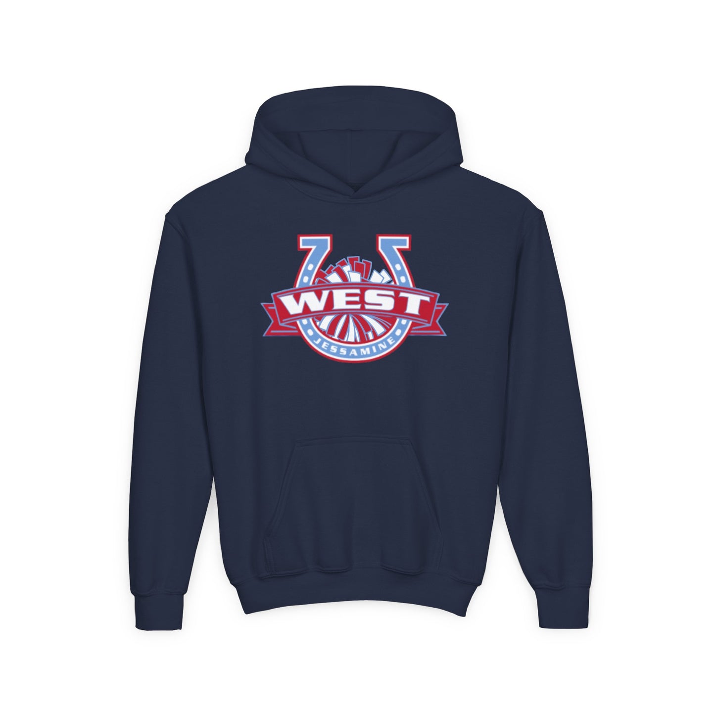 YOUTH Hoodie -- Cheerleading Unisex Tee - West Jessamine Horseshoe Logo with Poms