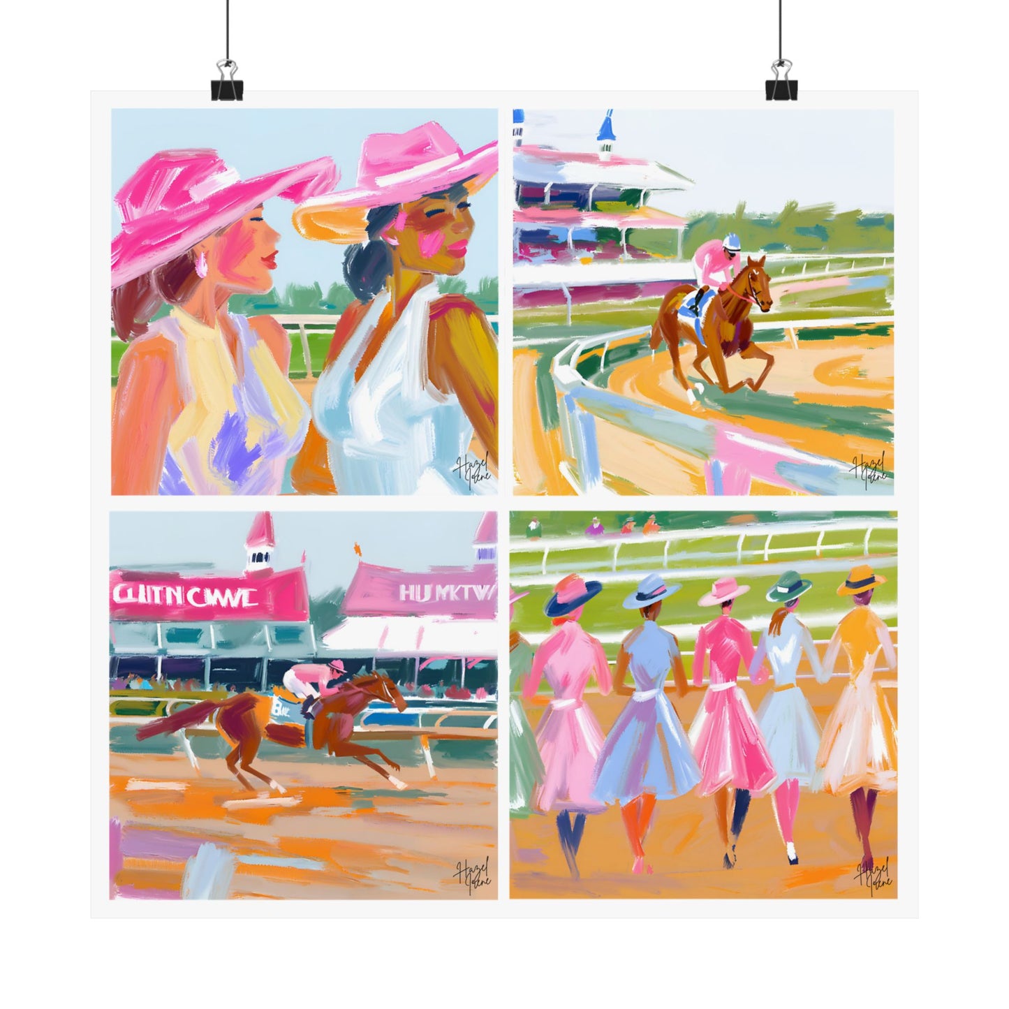Kentucky Derby Hats and Horse Racing Oil Painting on Matte Poster