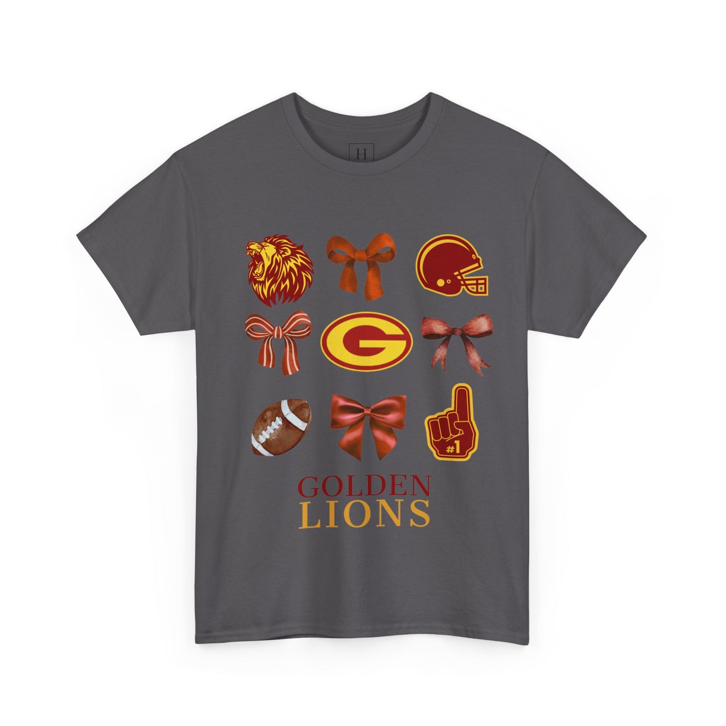 GCHS Garrard County High School Lions Bows & Football T-Shirt (Front Only)