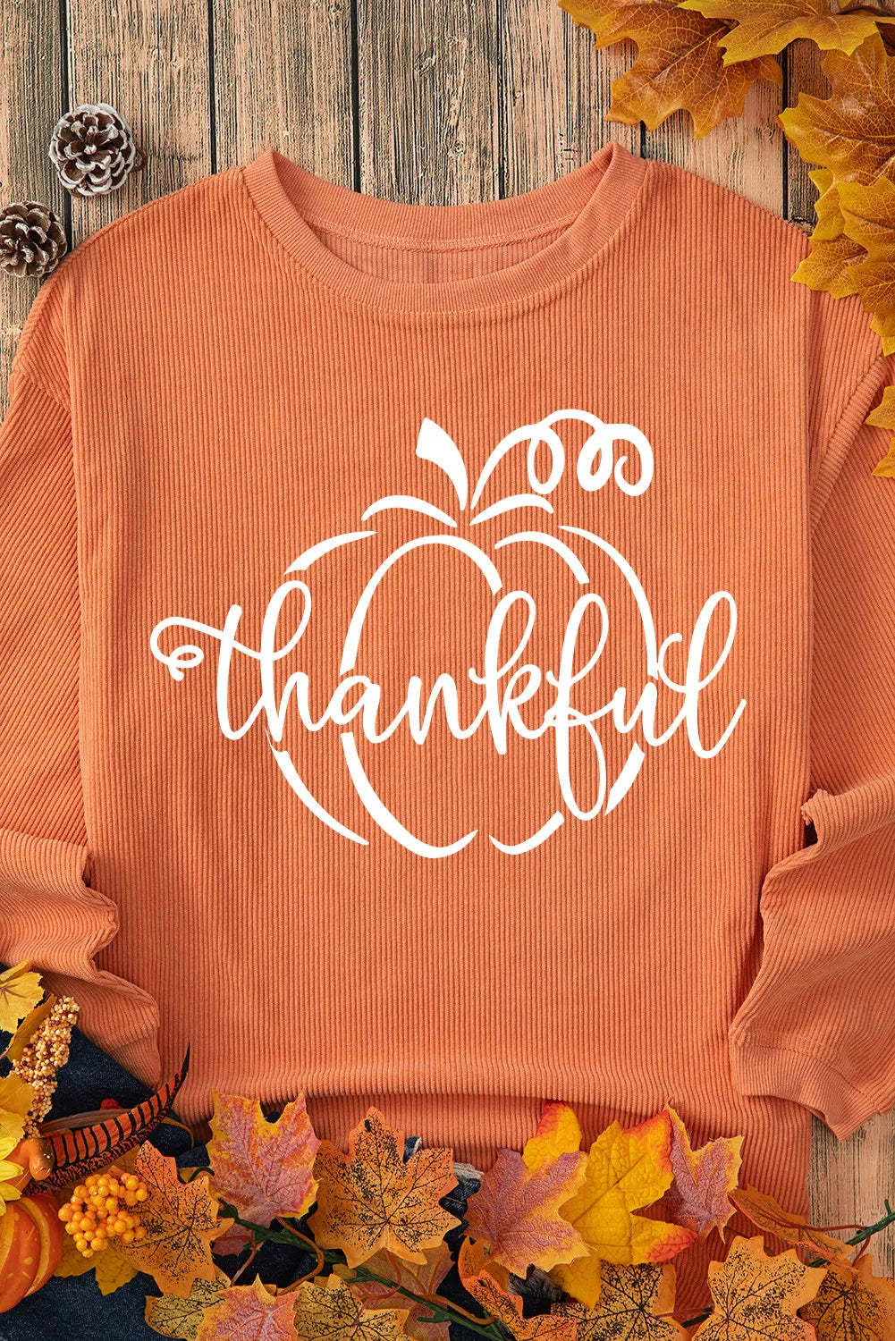 Thanks Graphic Round Neck Long Sleeve Sweatshirt