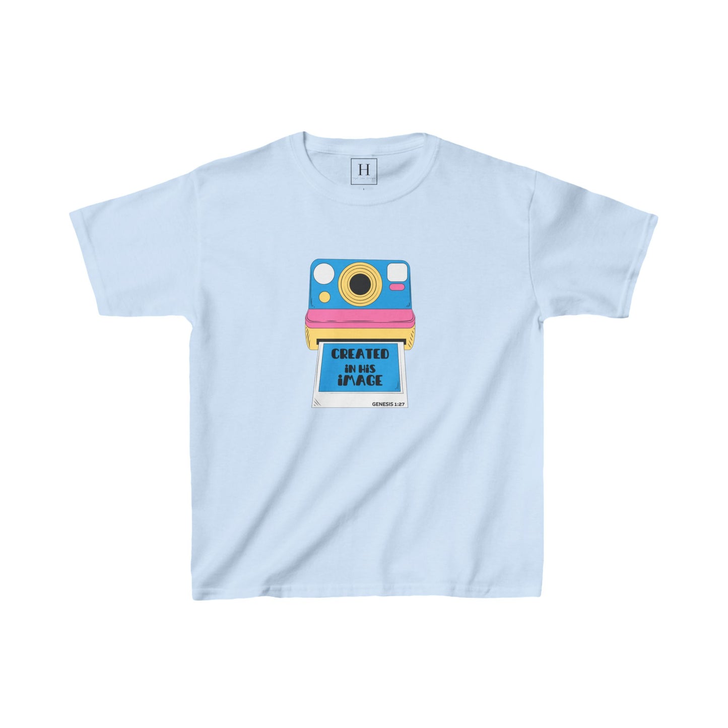 Youth - Created In His Image Polaroid Camera Christian Heavy Cotton Tee