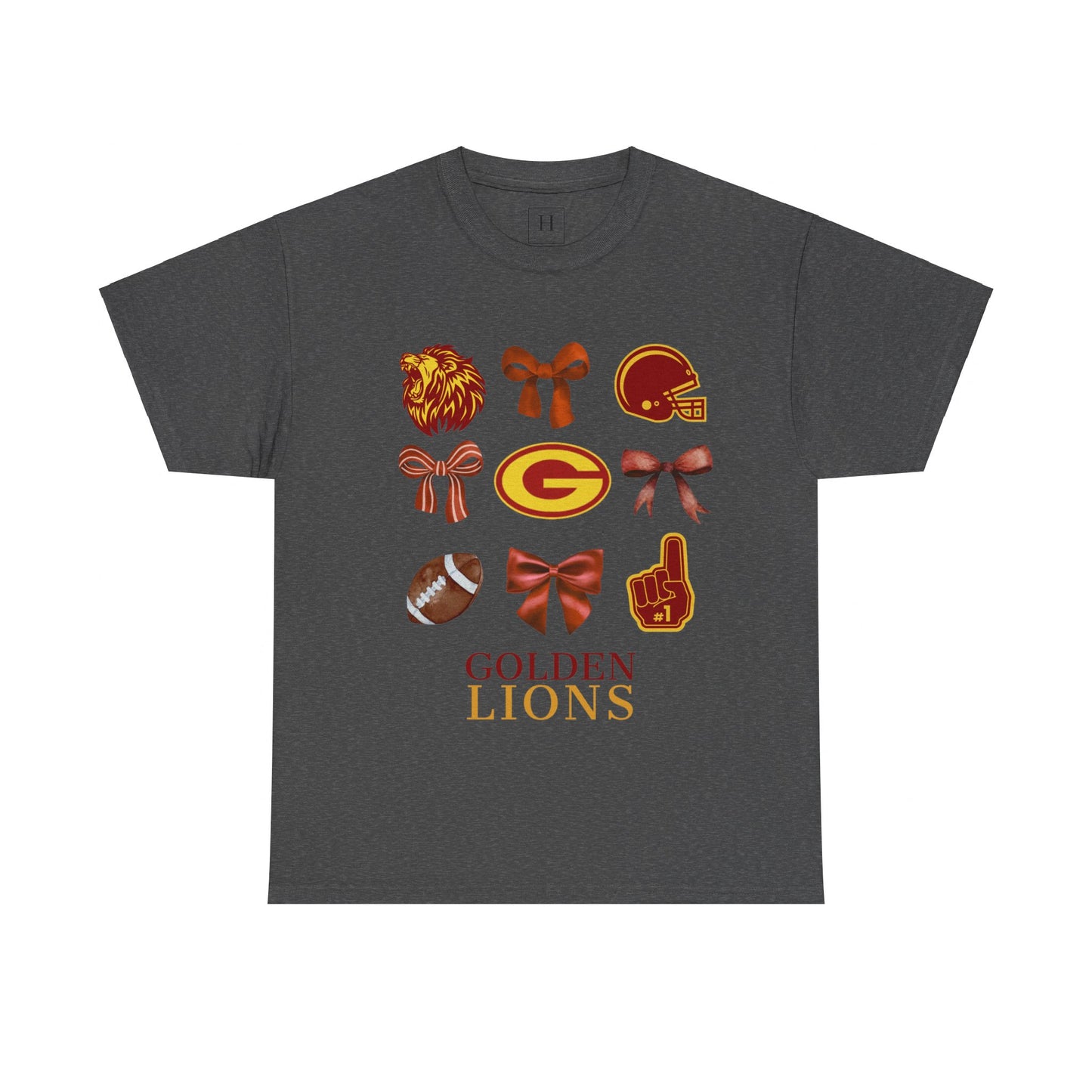 GCHS Garrard County High School Lions Bows & Football T-Shirt (Front Only)