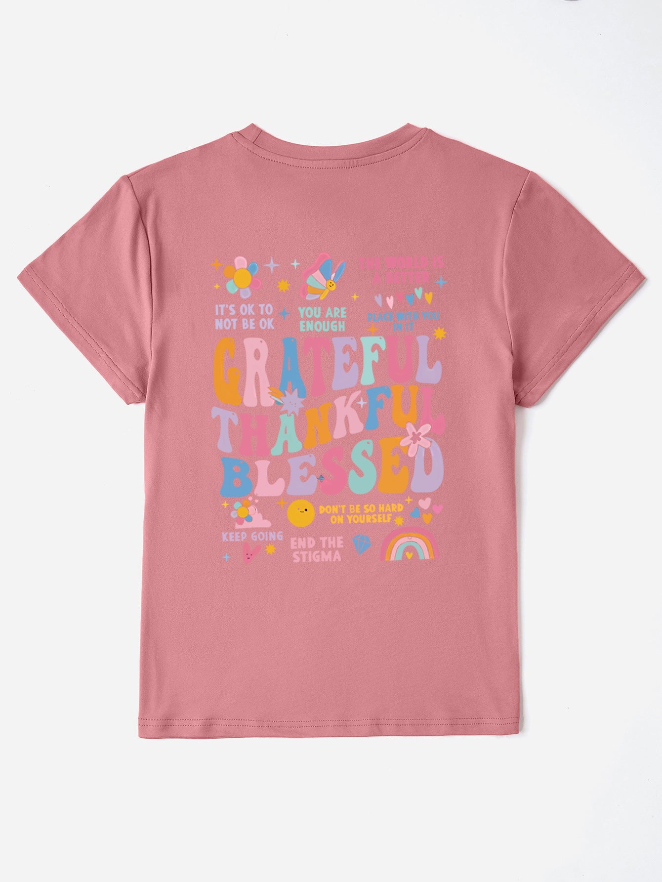 Grateful Thankful Blessed Graphic Round Neck Short Sleeve T-Shirt