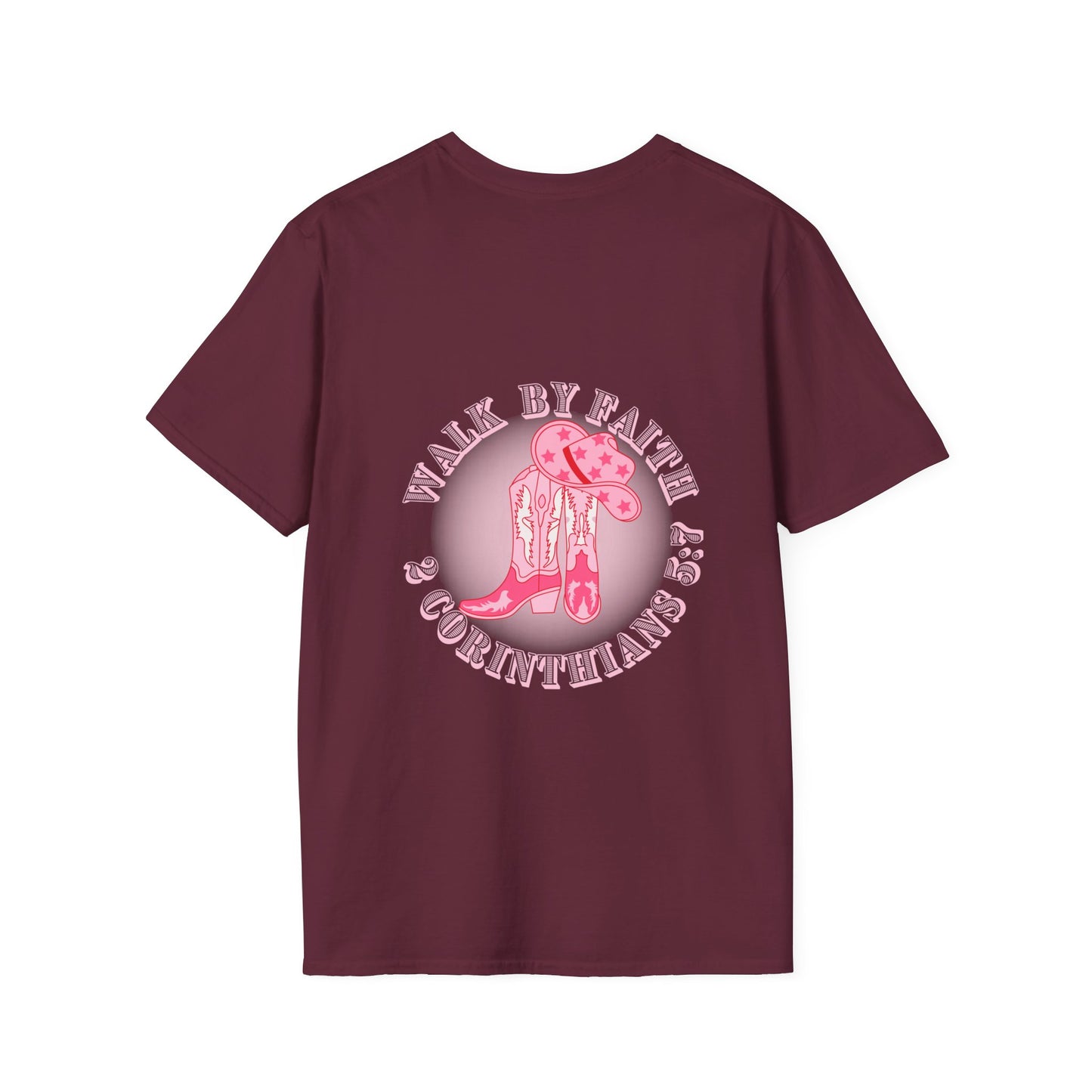 walk by faith cowgirl boot christian shirt (front and back)