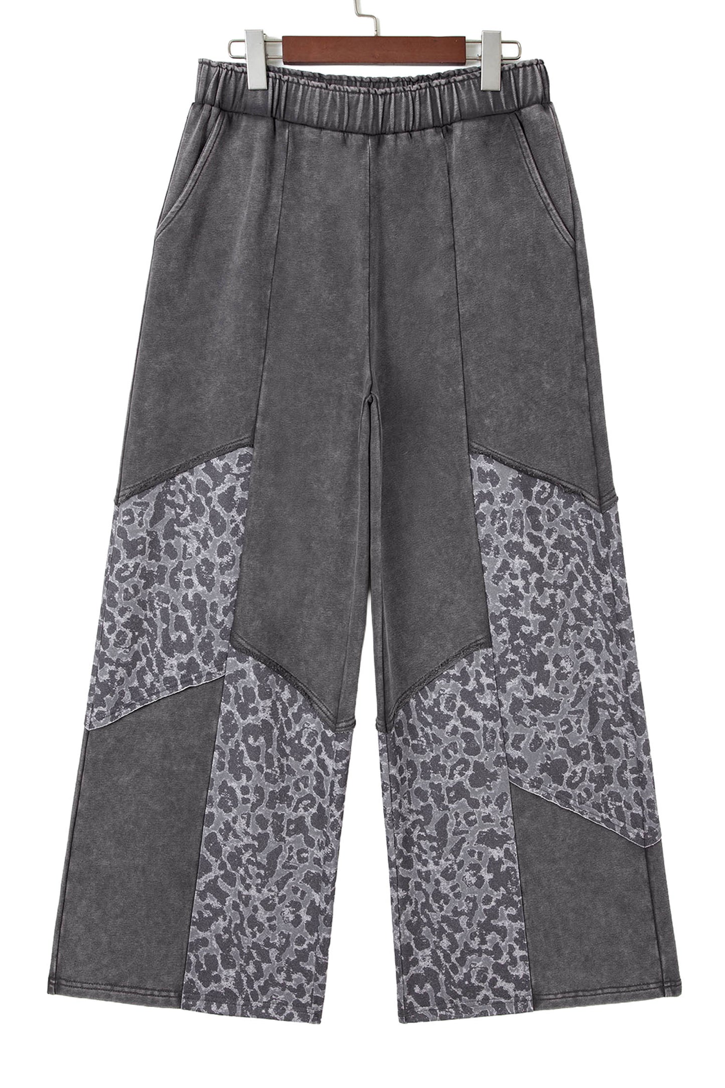 Coffee Mineral Wash Leopard Patchwork Loose Pants
