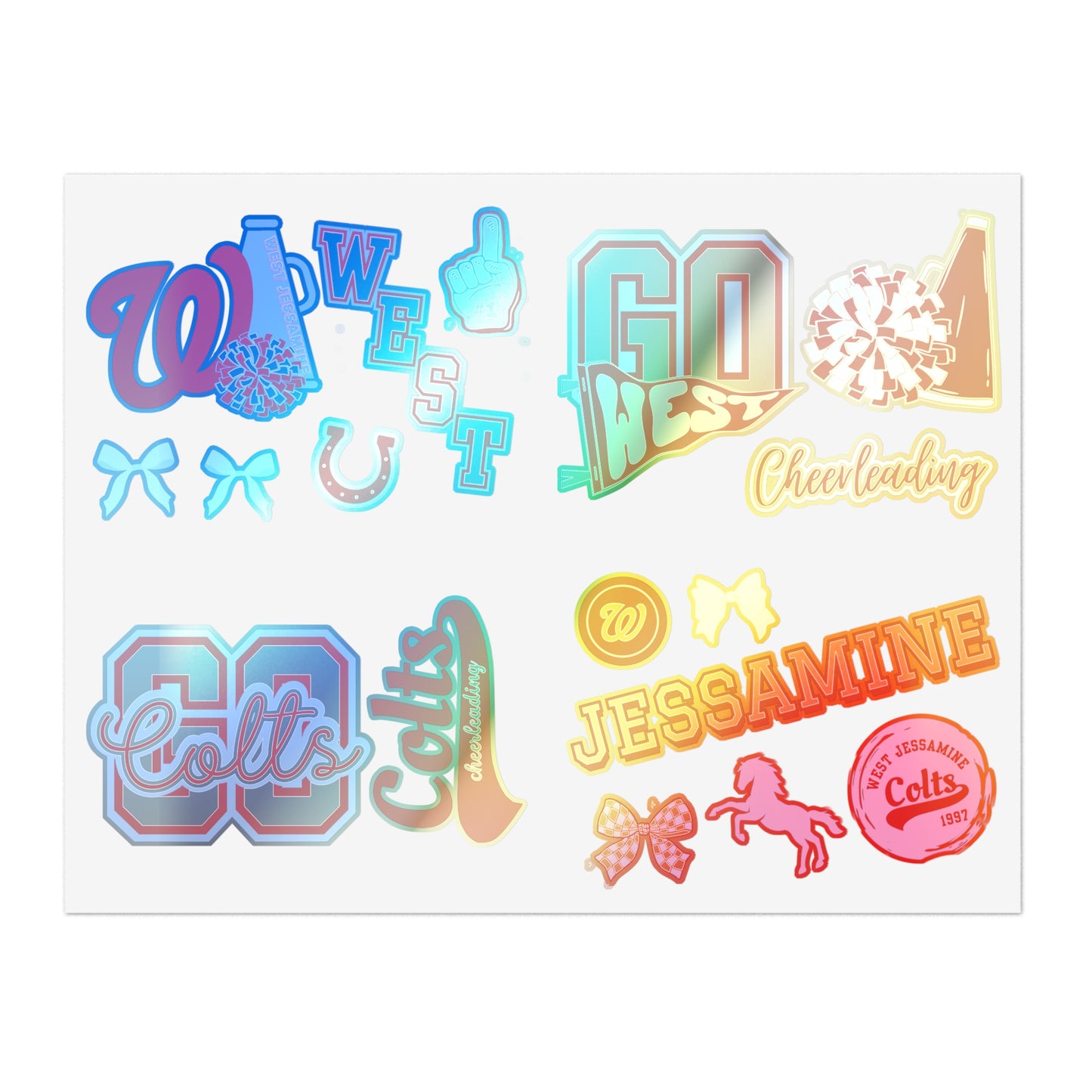 West Jessamine Colts -- CHEER STICKERS - (17 total/different sizes)