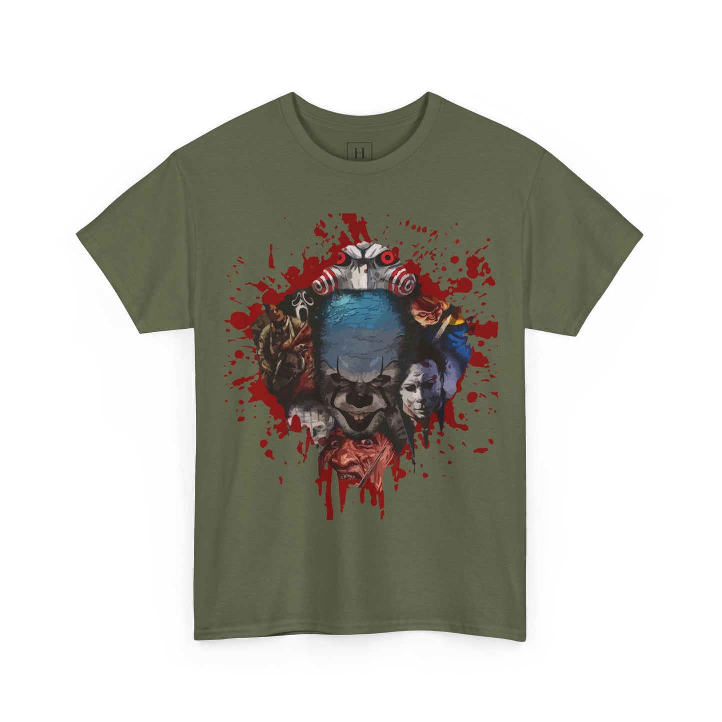 Halloween; Classic Horror Characters with Pennywise and Blood Splatter -- Unisex