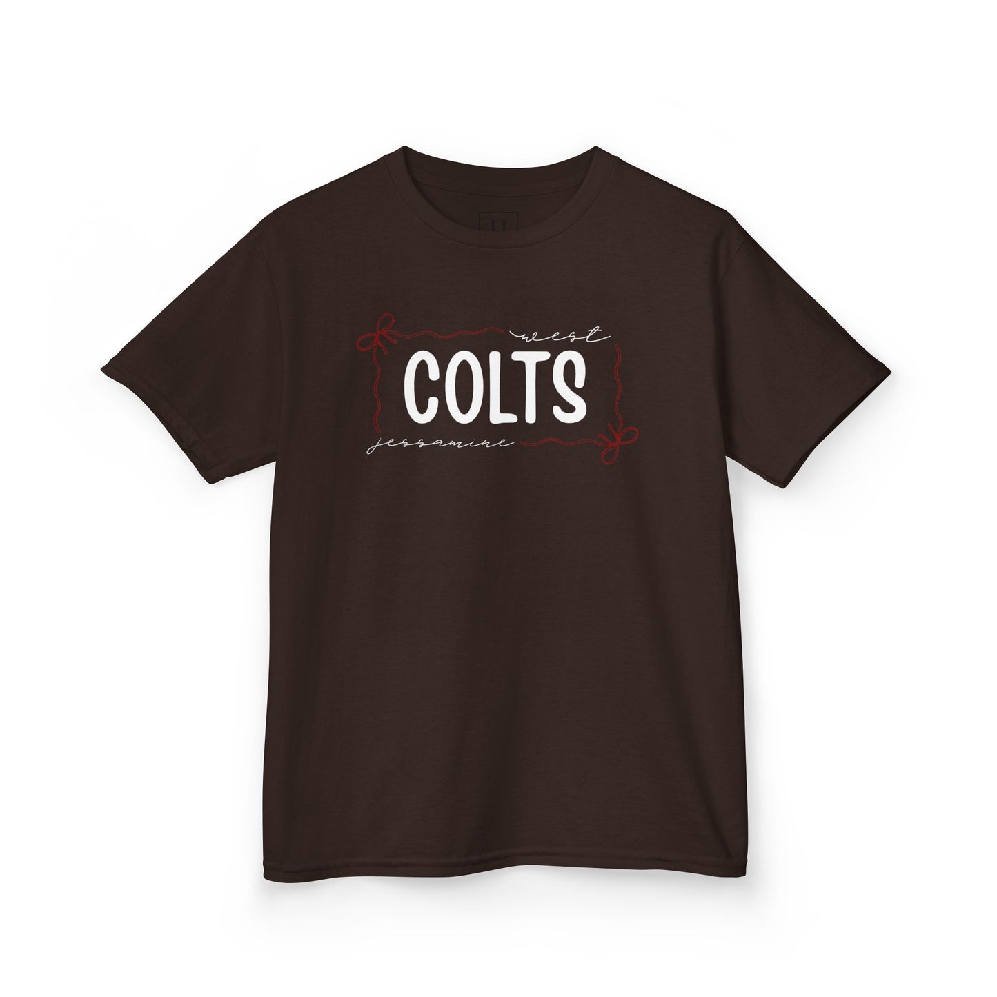 YOUTH -- West Jessamine COLTS coquette bow border - Unisex Tee