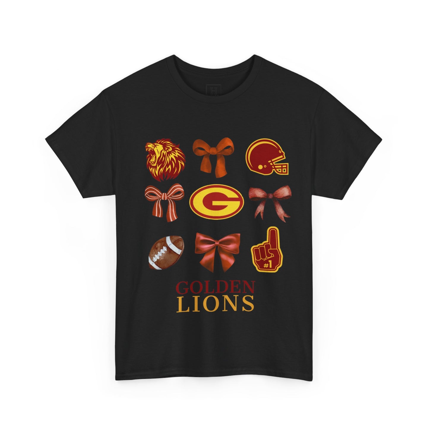 GCHS Garrard County High School Lions Bows & Football T-Shirt (Front Only)