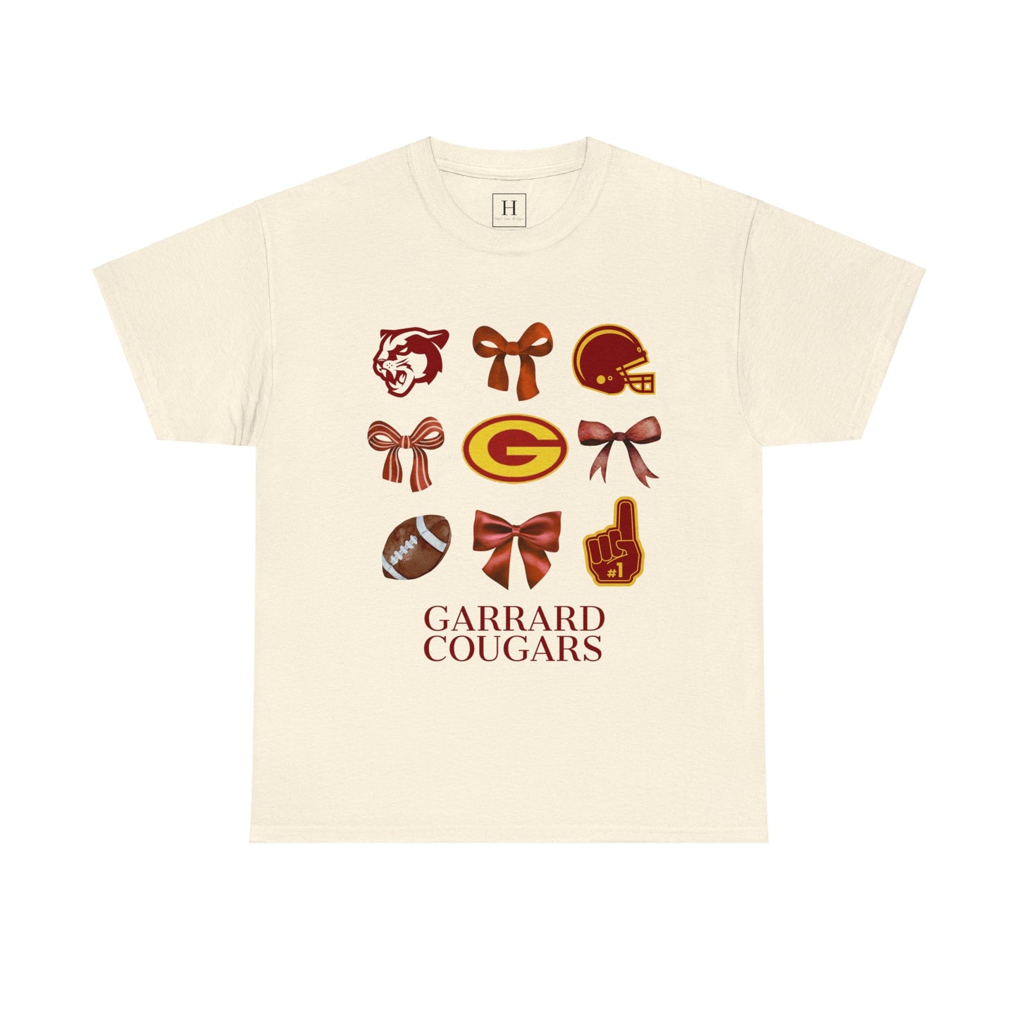 GMS Garrard Middle School Cougars Bows & Football T-Shirt (Front Only)