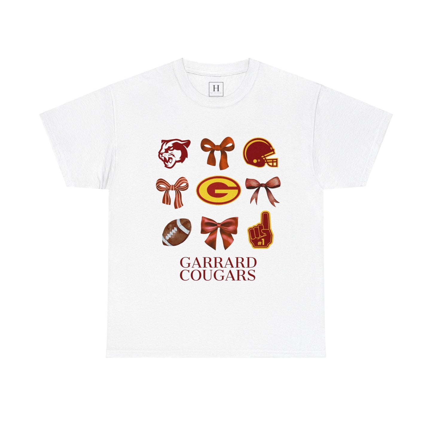 GMS Garrard Middle School Cougars Bows & Football T-Shirt (Front Only)