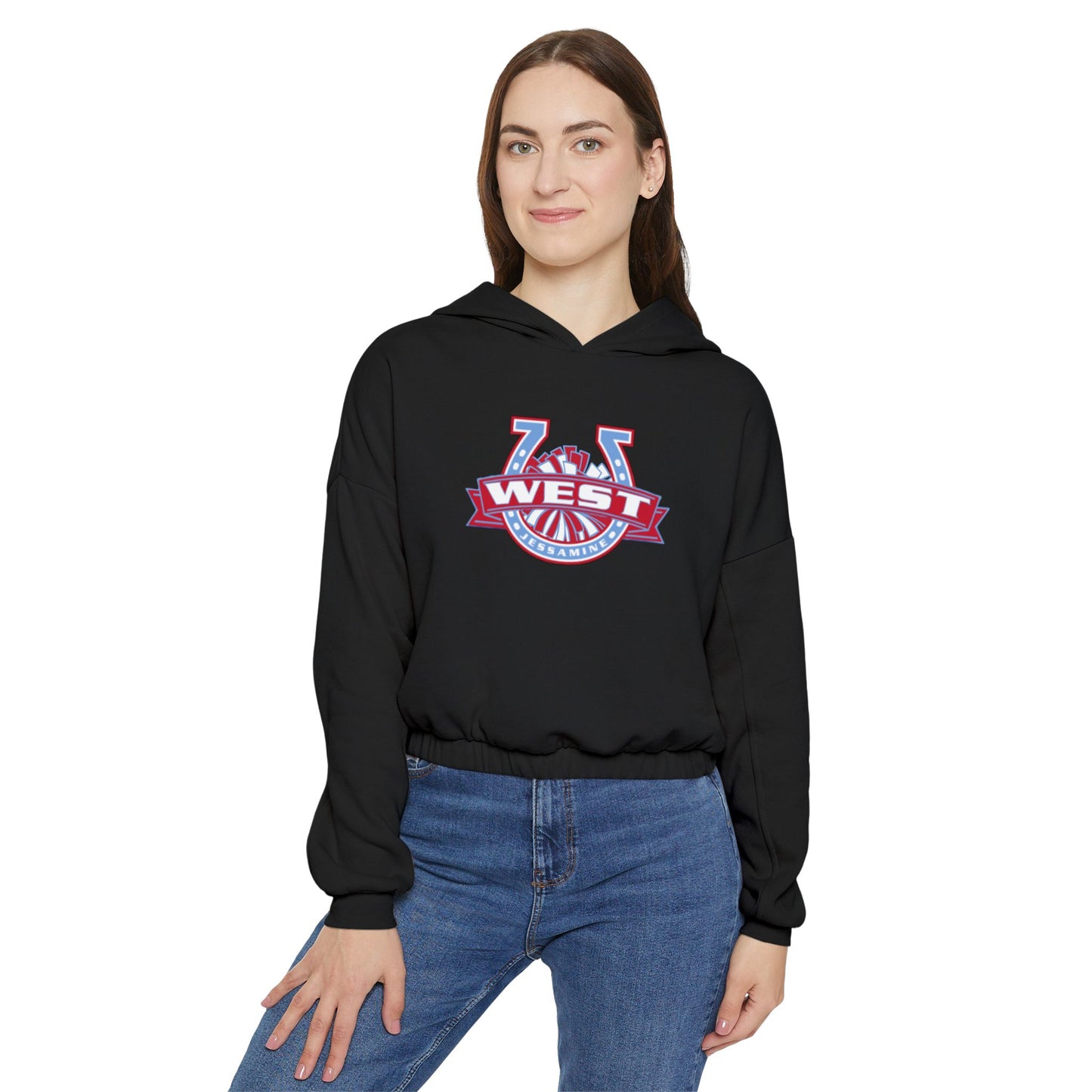 West HORSESHOE CHEER POM -- Women's Cinched/Cropped Hoodie