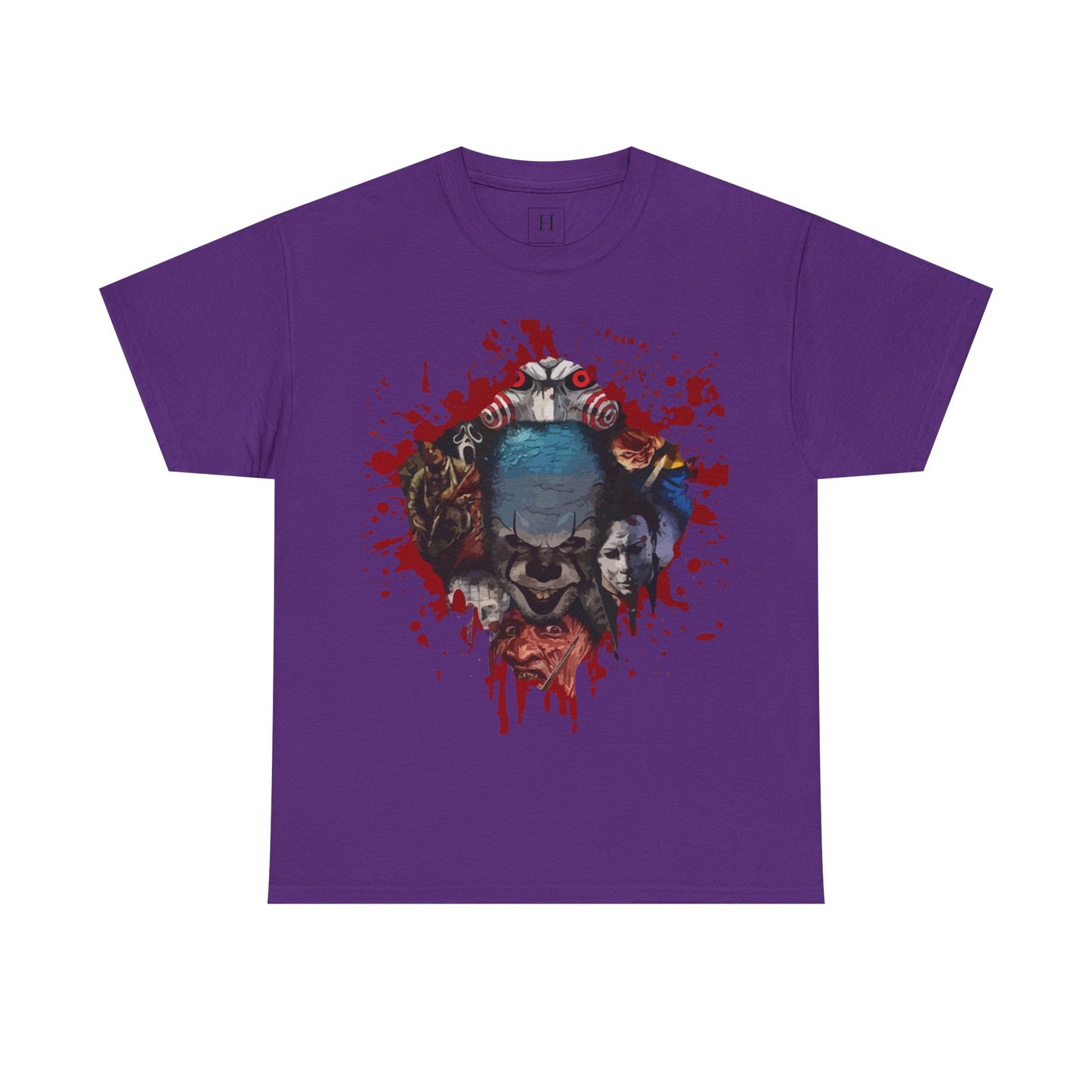 Halloween; Classic Horror Characters with Pennywise and Blood Splatter -- Unisex
