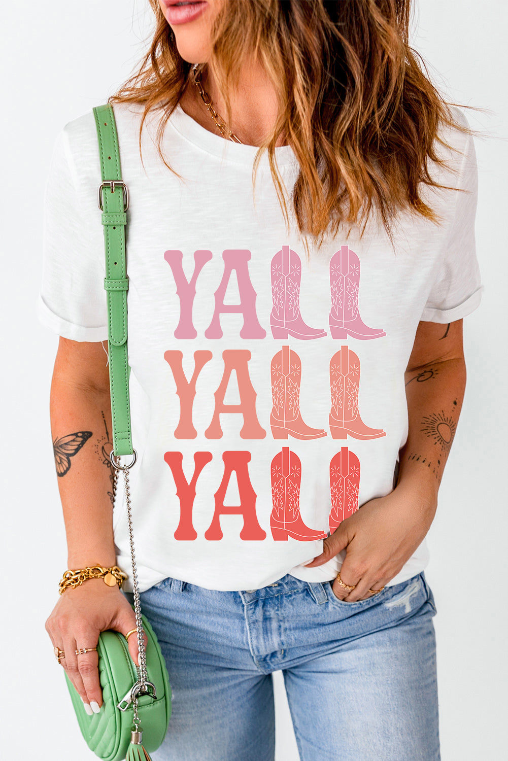Y'all Letter Graphic Round Neck Short Sleeve T-Shirt