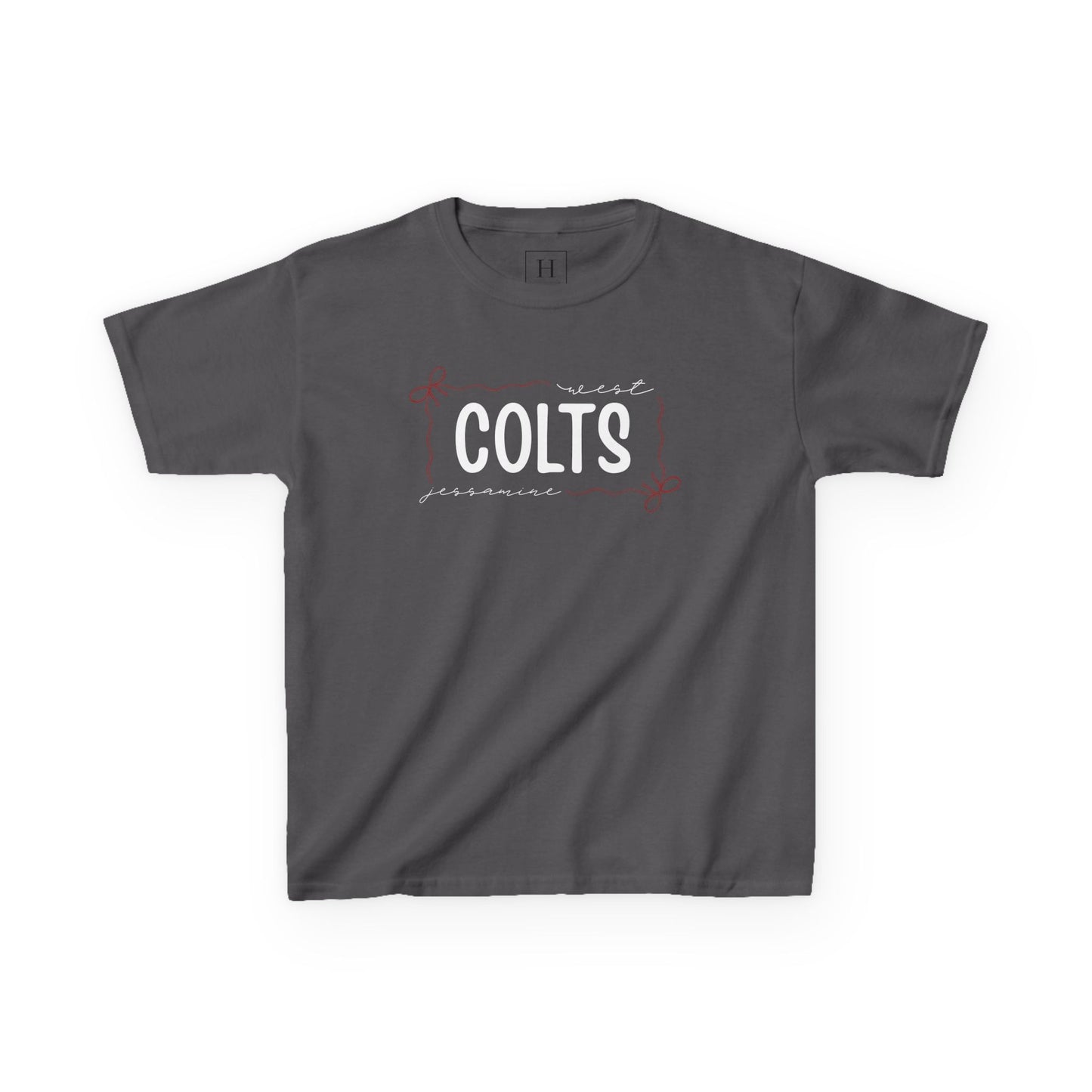 YOUTH -- West Jessamine COLTS coquette bow border - Unisex Tee