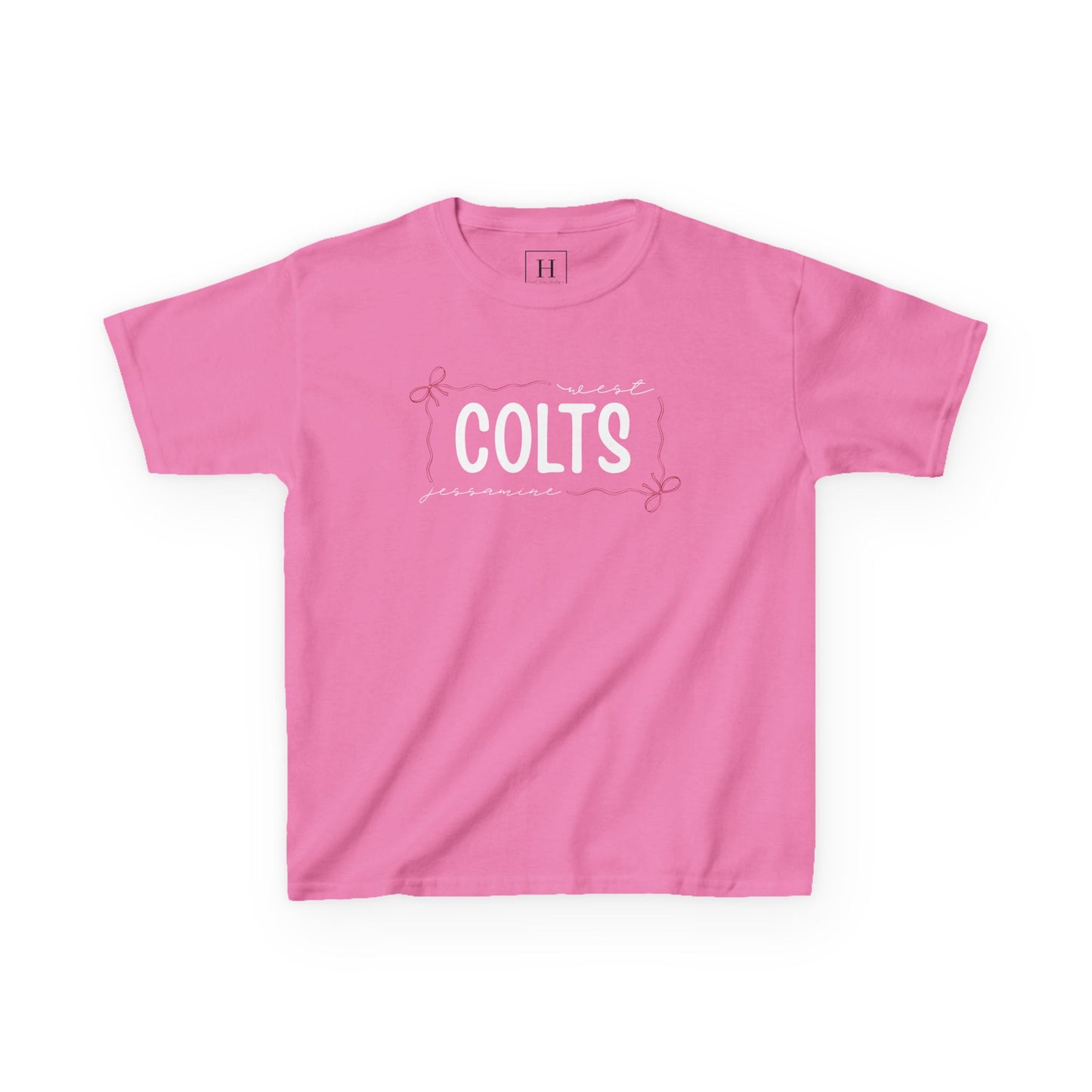 YOUTH -- West Jessamine COLTS coquette bow border - Unisex Tee
