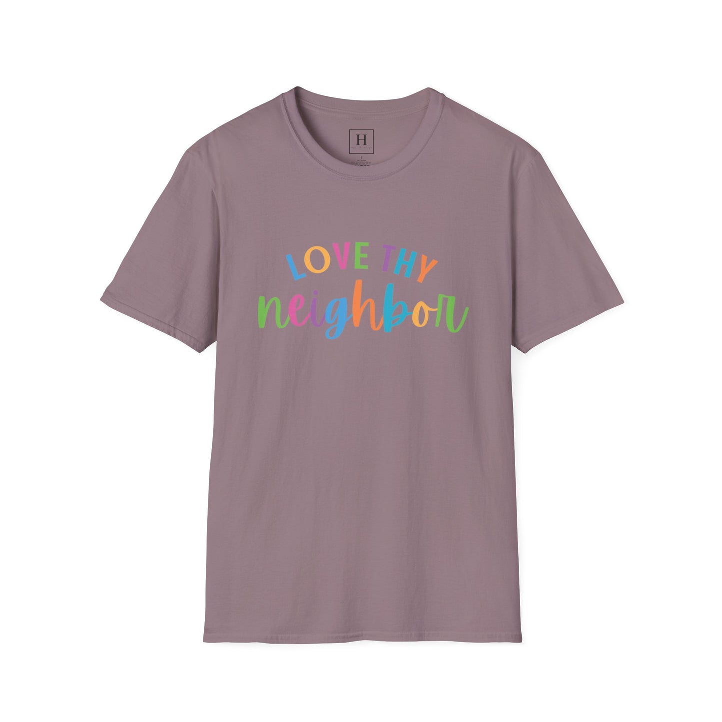 Bright Rainbow Color Love Thy Neighbor Christian T-shirt