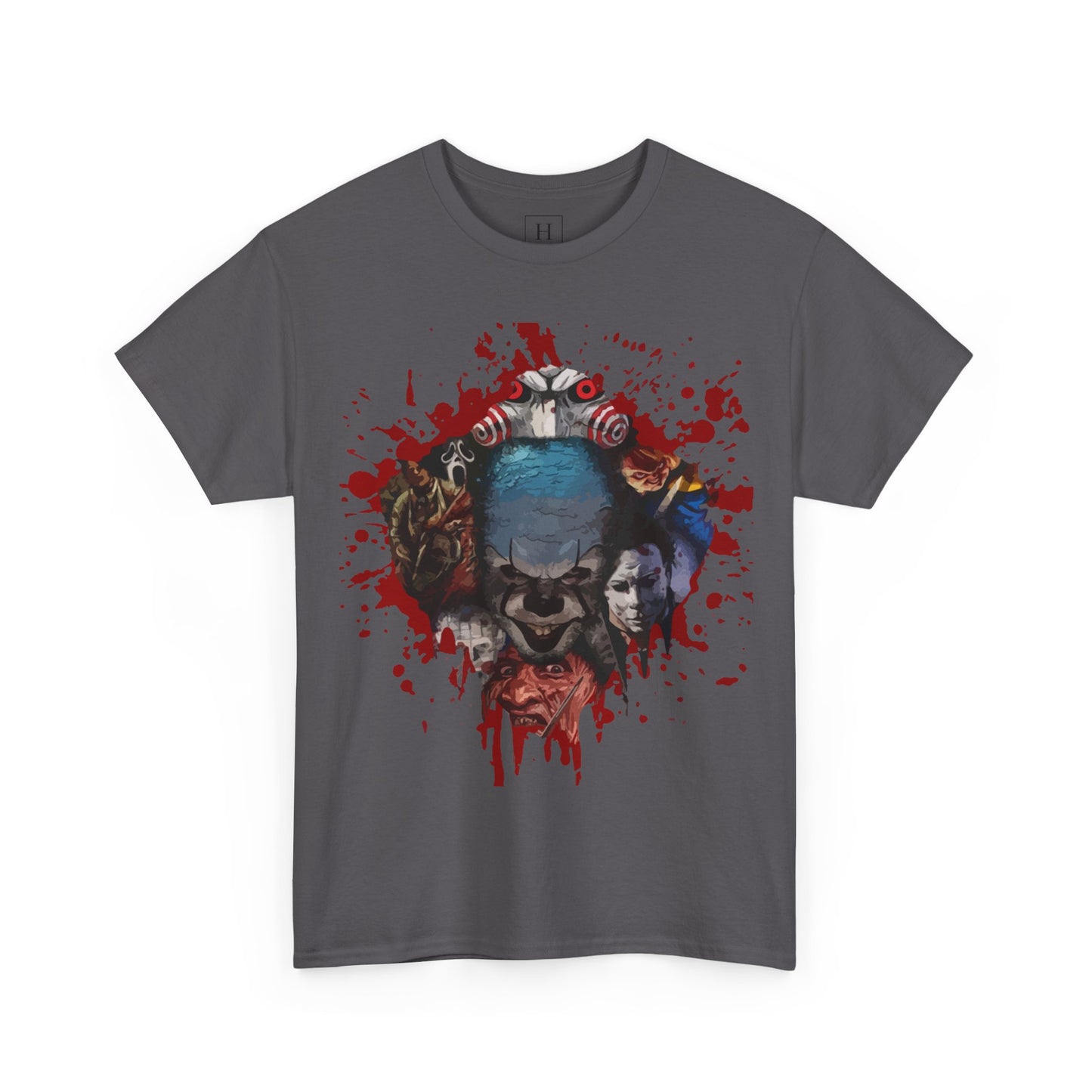 Halloween; Classic Horror Characters with Pennywise and Blood Splatter -- Unisex