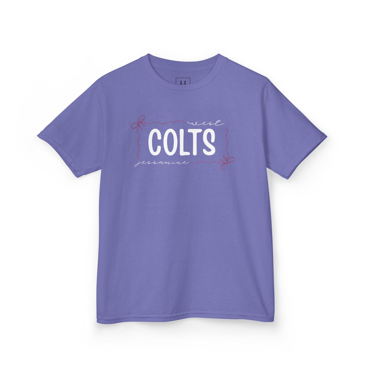 YOUTH -- West Jessamine COLTS coquette bow border - Unisex Tee