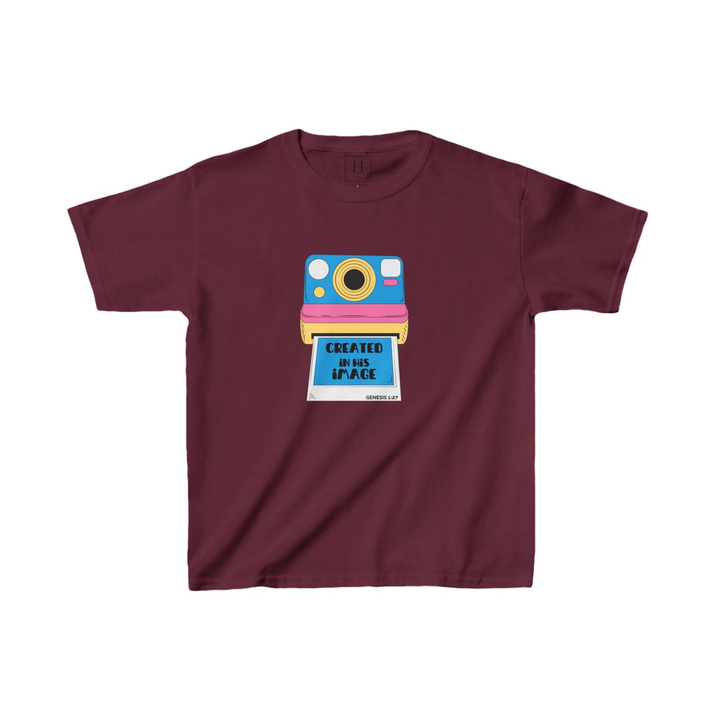Youth - Created In His Image Polaroid Camera Christian Heavy Cotton Tee