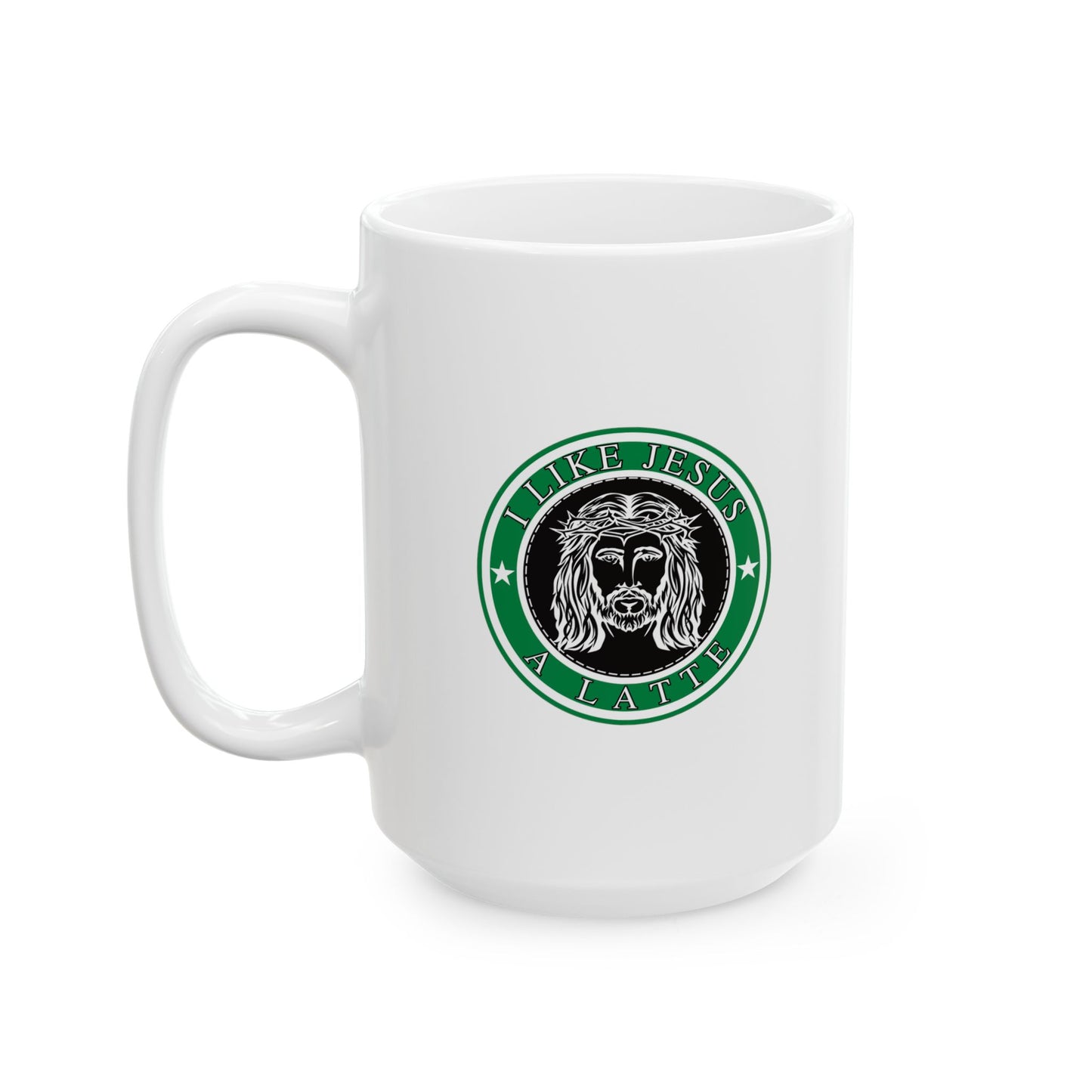 I Like Jesus A Latte Starbucks Jesus Logo Christian Ceramic Mug, (11oz, 15oz)