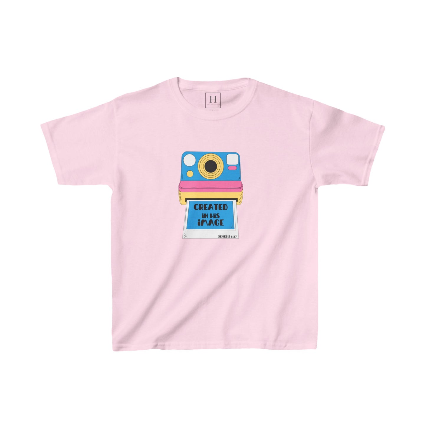 Youth - Created In His Image Polaroid Camera Christian Heavy Cotton Tee