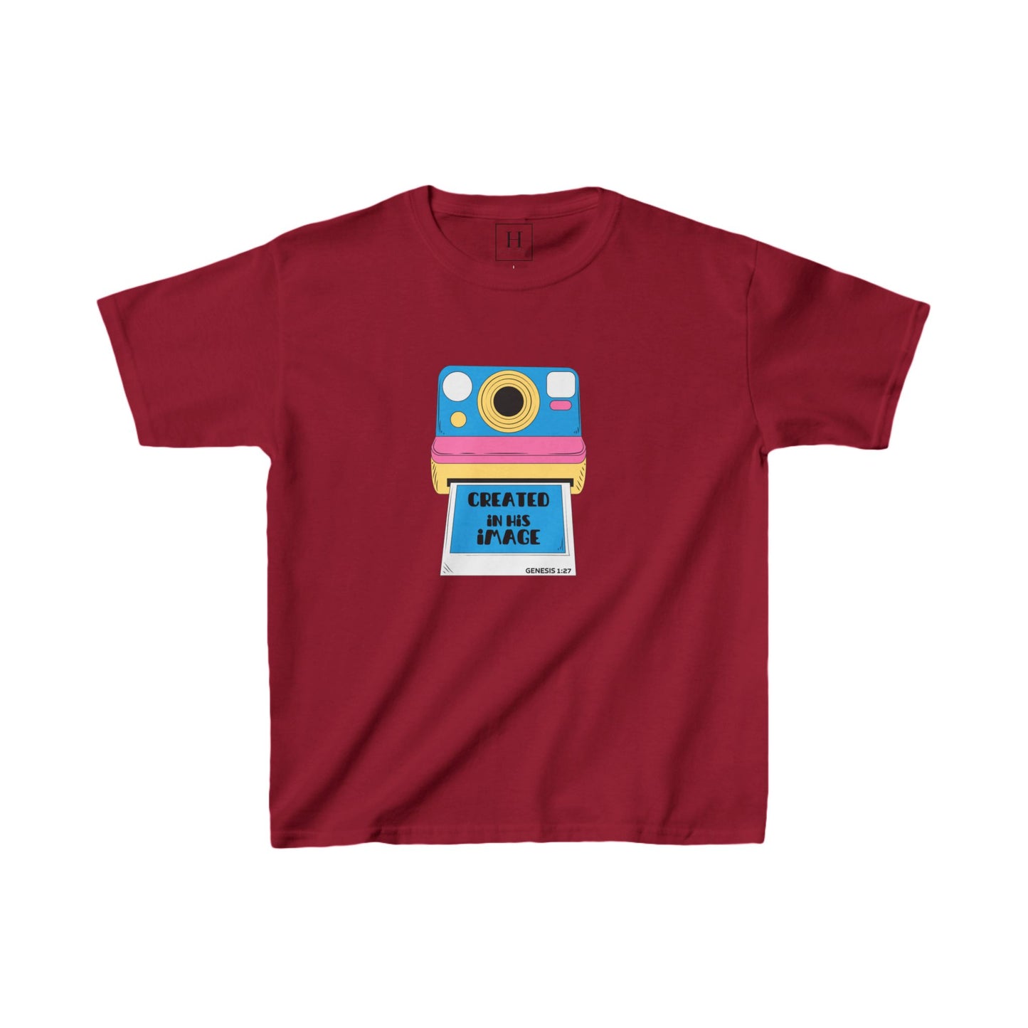 Youth - Created In His Image Polaroid Camera Christian Heavy Cotton Tee