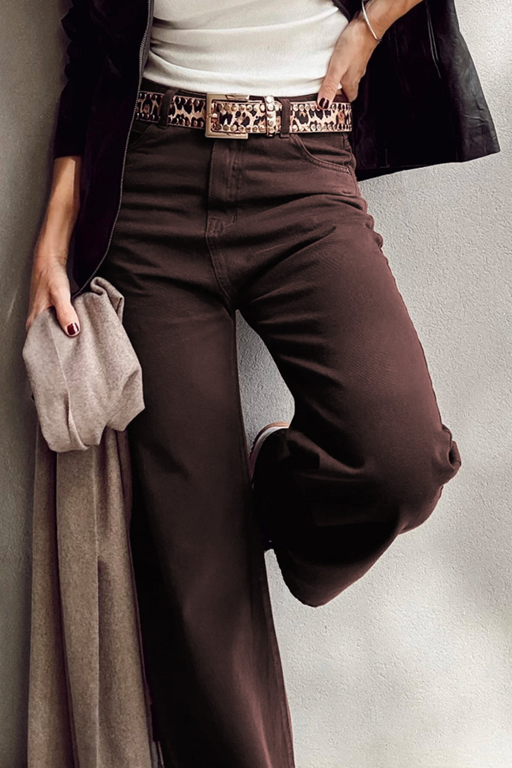 Red Dahlia Loose Straight High Waist Solid Color Jeans