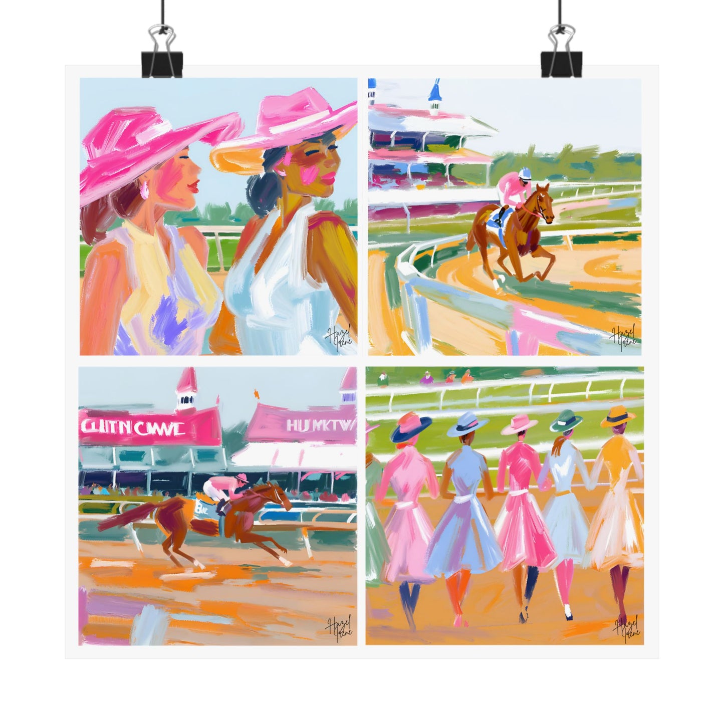Kentucky Derby Hats and Horse Racing Oil Painting on Matte Poster