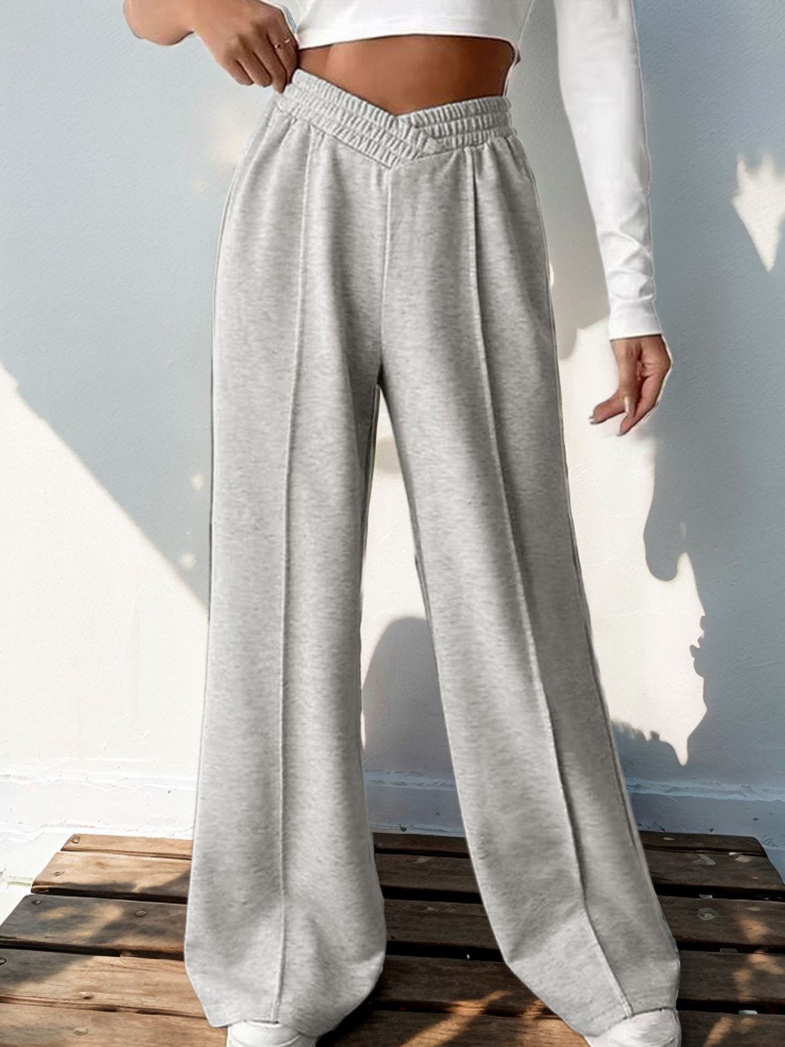 Perfee Cross Waist Wide Leg Pants